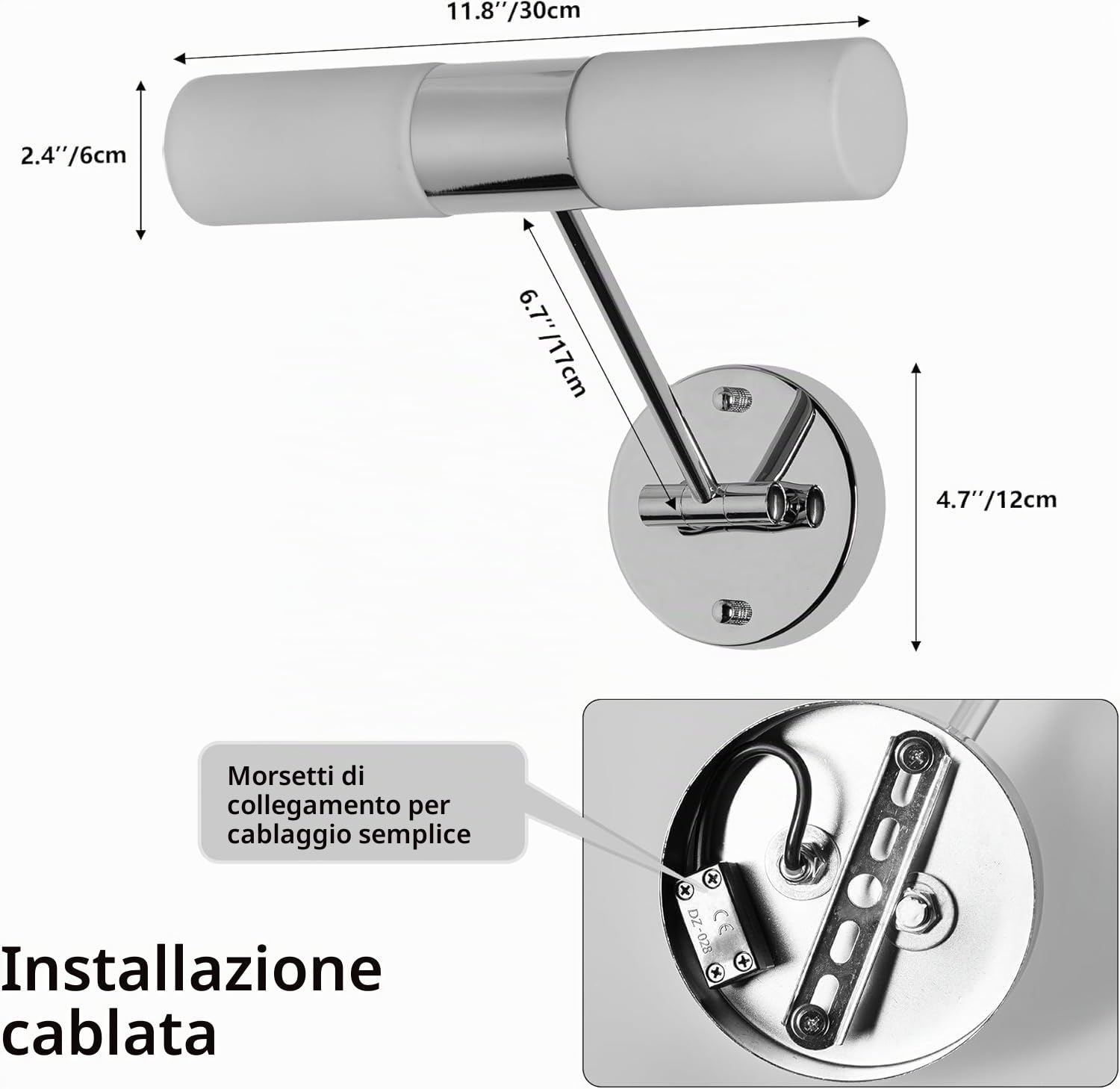 Alpinaluz Applique da Parete 2×E14 Vetro Metallo Cromato IP44 Doppia Luce | Braccio girevole per orientare le due luci in orizzontale o verticale: bagno, specchio, toeletta, corridoio, camera