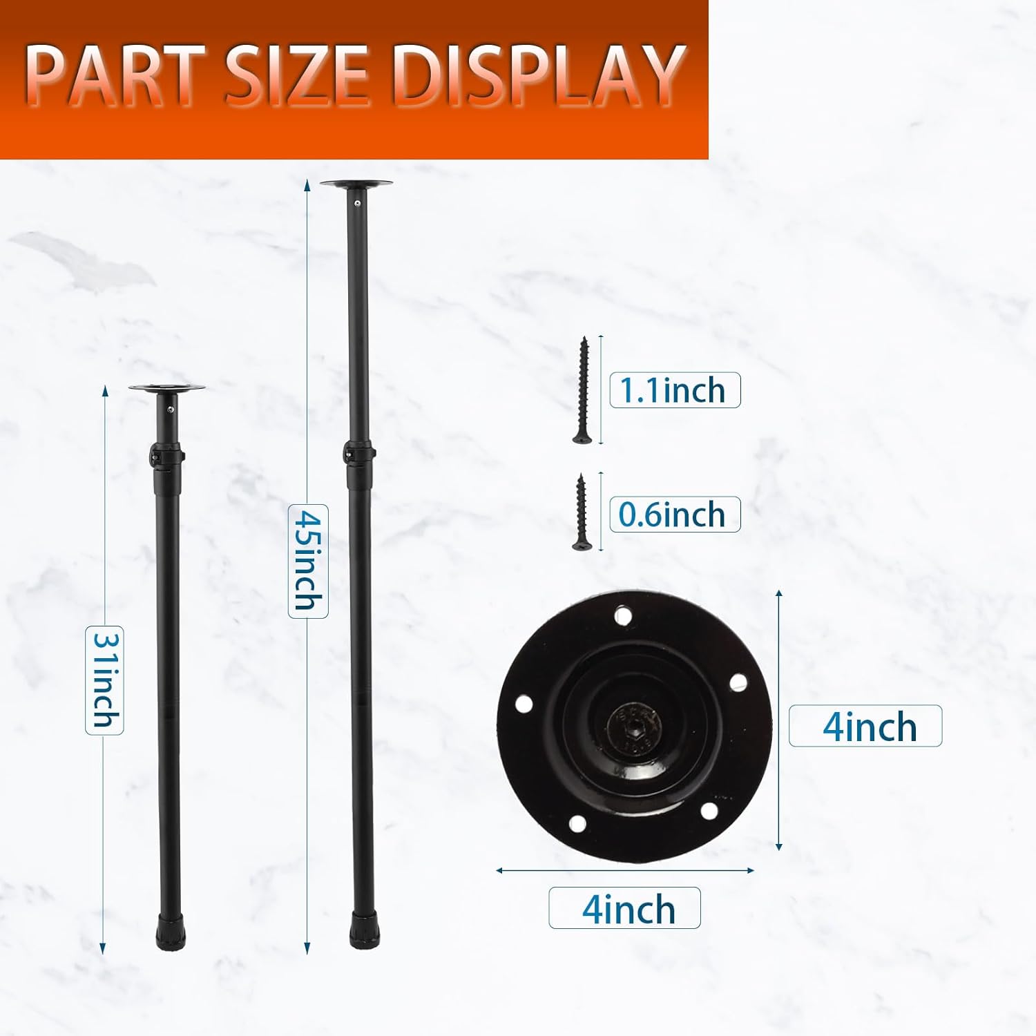 Premade Round Metal Desk Legs, 17 to 44nch Telescoping Round Office Table Legs Heavy Duty Set of 4 Stainless Steel Tube Portable DIY Furniture Screw in Table Legs Sturdy (31-44in)