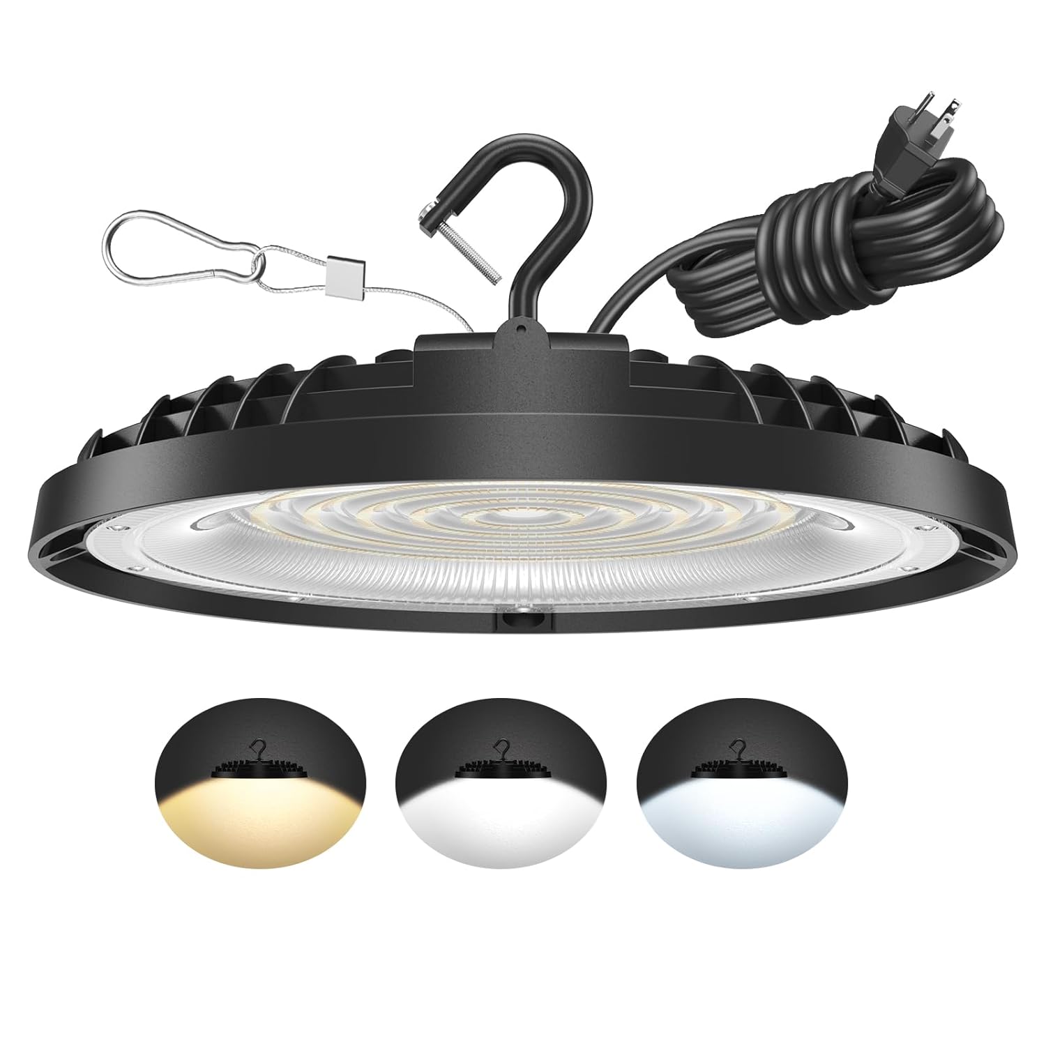 150W UFO LED High Bay Light Adjustable Wattage 150W 110W 75W 3-Color Temperature 6500K 5000K 3500K 21 000LM