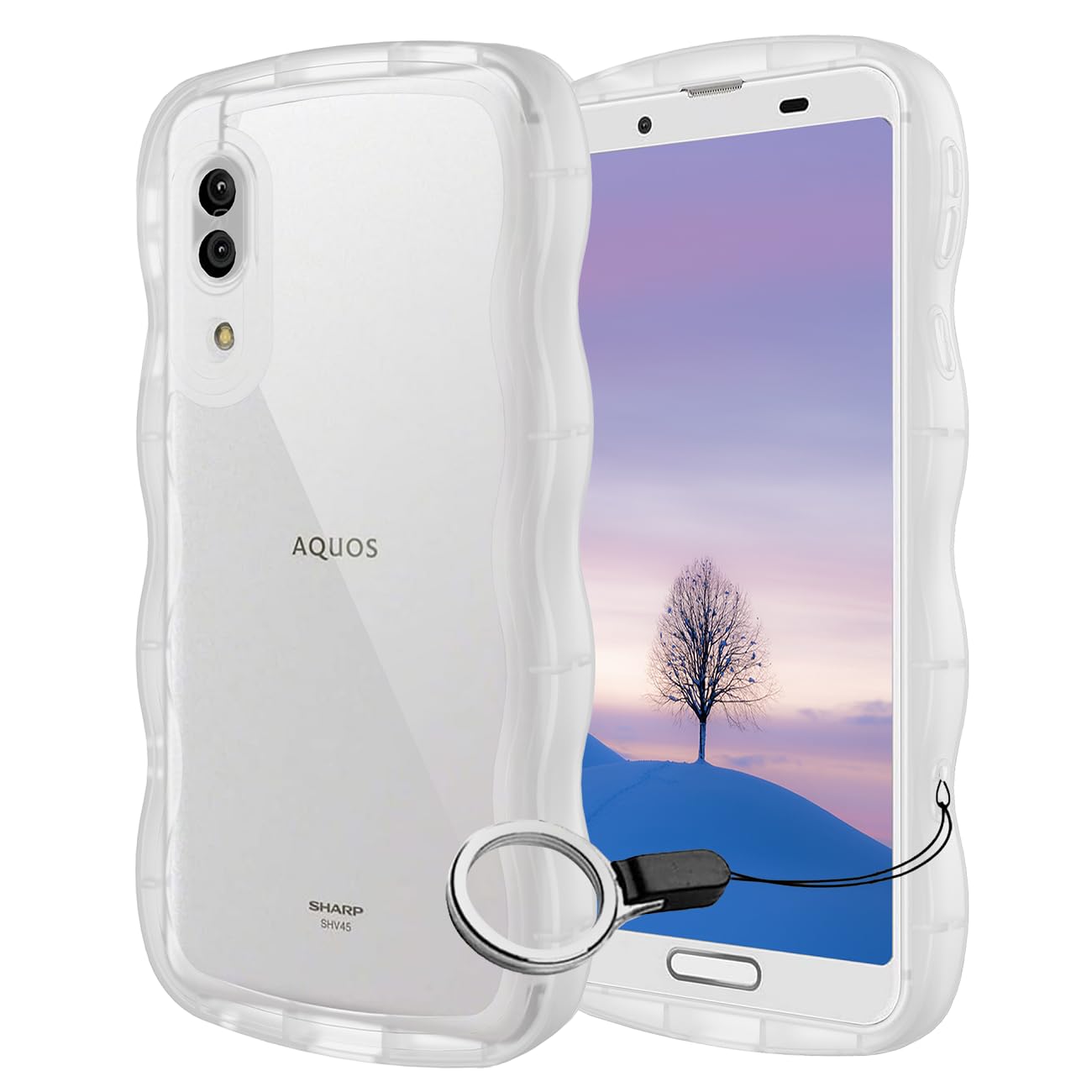 AQUOS sense3 sense3 lite sense3 basic Android One S7 ケース クリア ウェーブ SH-02M SHV45 SHV48 SH-M12 SH-RM12 TPU波状のバンパー 透明 スマホケース かわいい うねうね アクオス センス3 ウェーブ デザイン 可愛い 韓国 女性用 薄型 人気 おしゃれ 耐衝撃 ストラップホール付き(クリア)