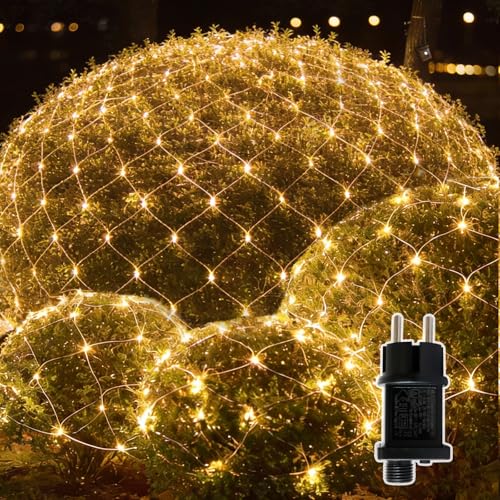 Leisure world 3m x 3m Netzlichter 270 LED Warmweiße Lichterkette mit Timer für Büsche Garten Pavillon Weihnachtsbaum & Außendekoration (8 Modi wasserdicht)