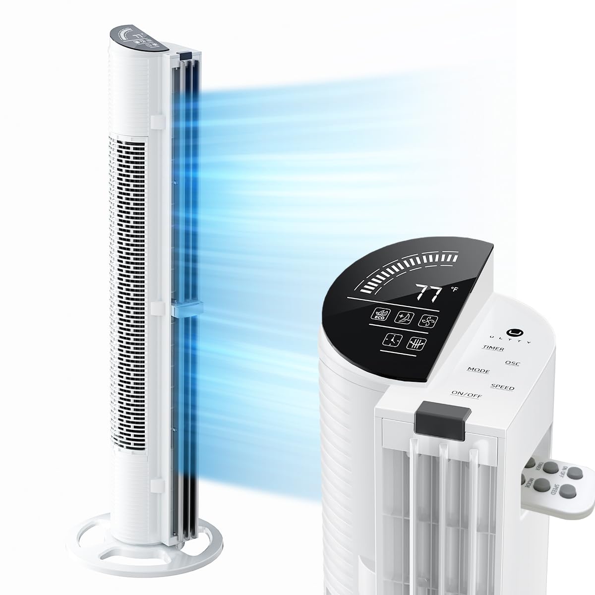 U ULTTY Tower Fan for Bedroom, 30ft/s Velocity Quiet Floor Fan, 60° Oscillating Fans for Indoors with 6 Speeds, 4 Modes, 15H Timer, Standing Fans, 40 inch Bladeless Fan for Home, Living Room, White ( Missing Remote)