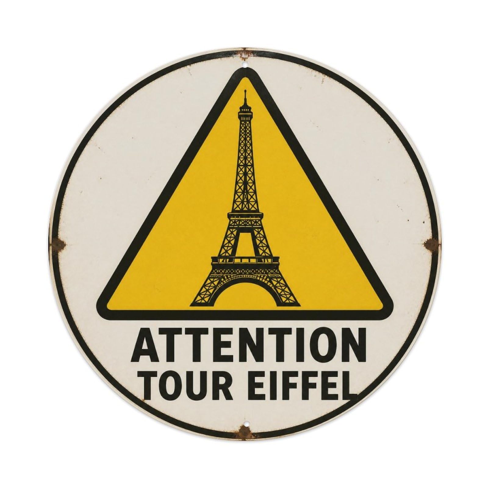Olyhtr 8X8inch Classic Style Traditional Typography French Eiffel Warning Public Metal Tin Sign