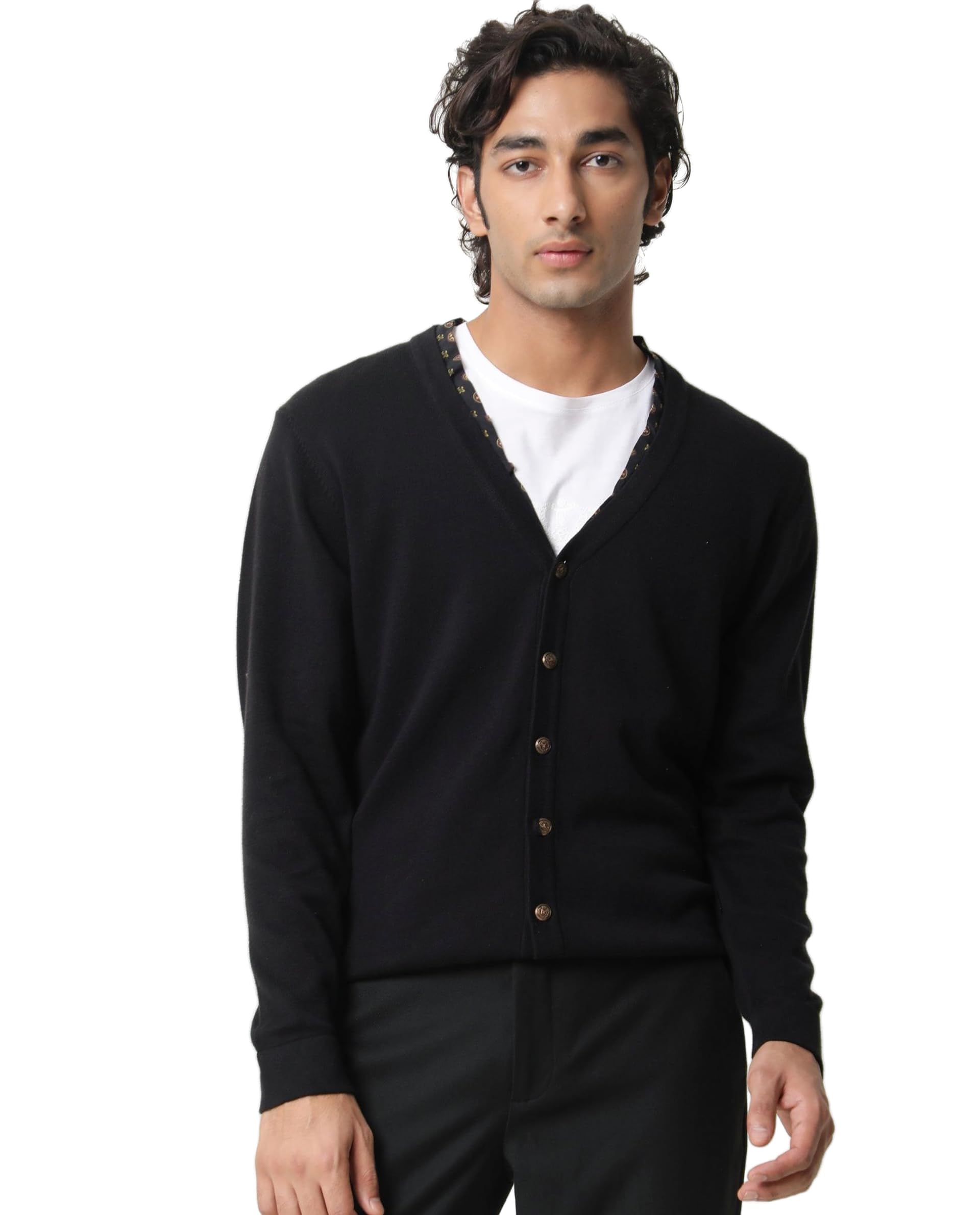rare rabbit Men's Richer Relaxed Solid Cotton V-Neck Sweater-picture-17