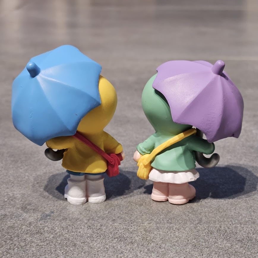Image of Cute Miniature Figurines Set Decorative Couple for Home Garden Decor Garden Miniature Cake Topper, Umbrella Couple