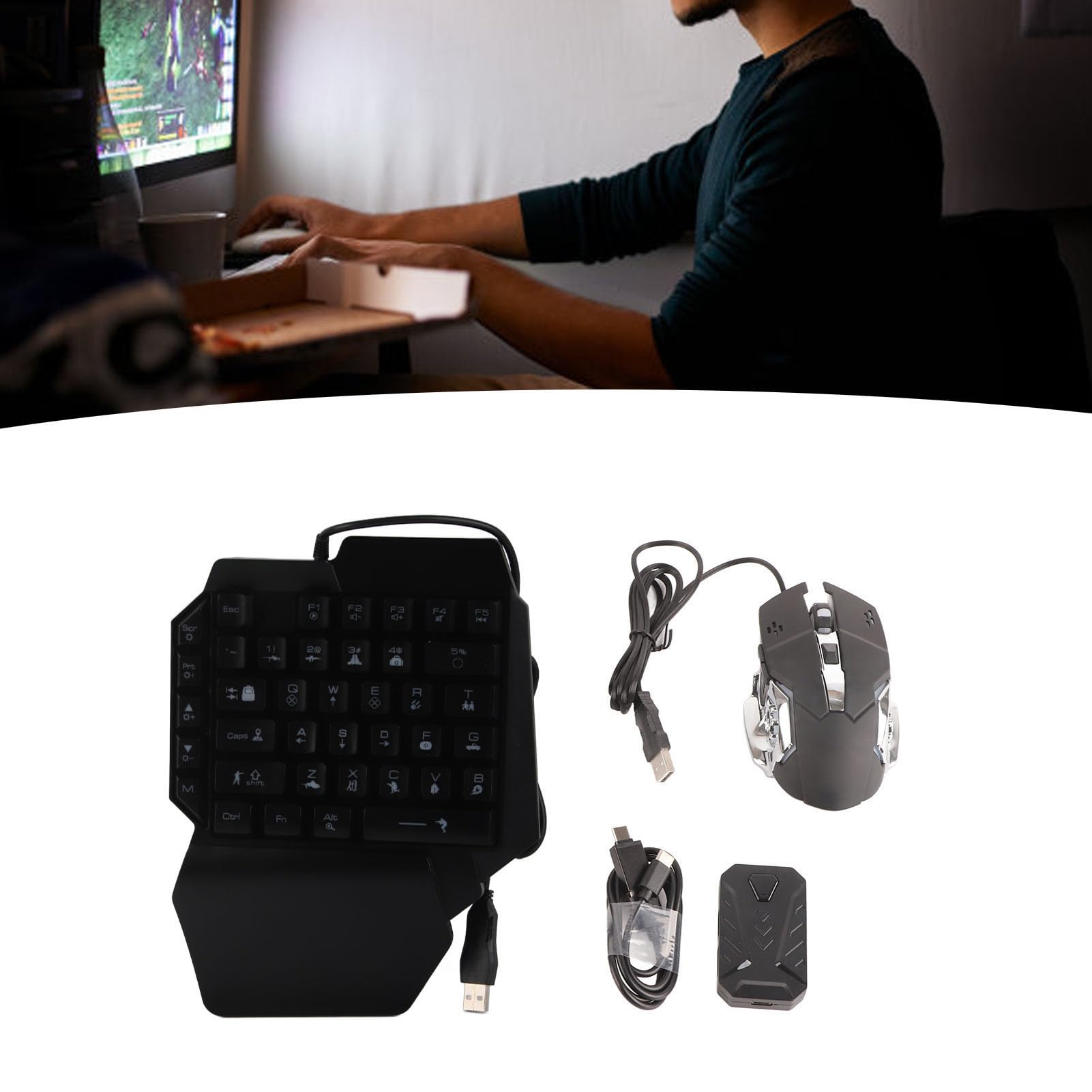 Mini Gaming Mouse e Tastiera Mezza Mano Gaming Keyboard MUS Combo USB LED LED Sfondo Mouse e con Convertitore per Xboxone