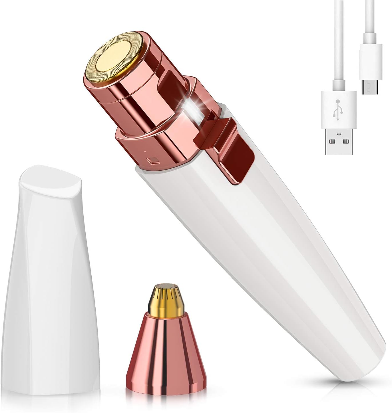 Facial Hair Removal for Women - Rechargeable Eyebrow Trimmer 2 in 1 Painless Face Hair Remover for Peach Fuzz Chin Nose Upper Lip, Maliton Eyebrow Razor with Built-in LED Light