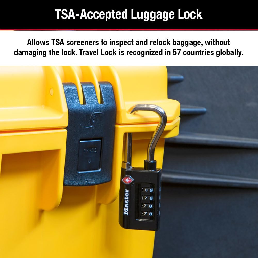 Master Lock 4696EC4 Lot de 4 cadenas à combinaison personnalisable, cadenas de valise accepté par la TSA, 3,33 cm, large, noir
