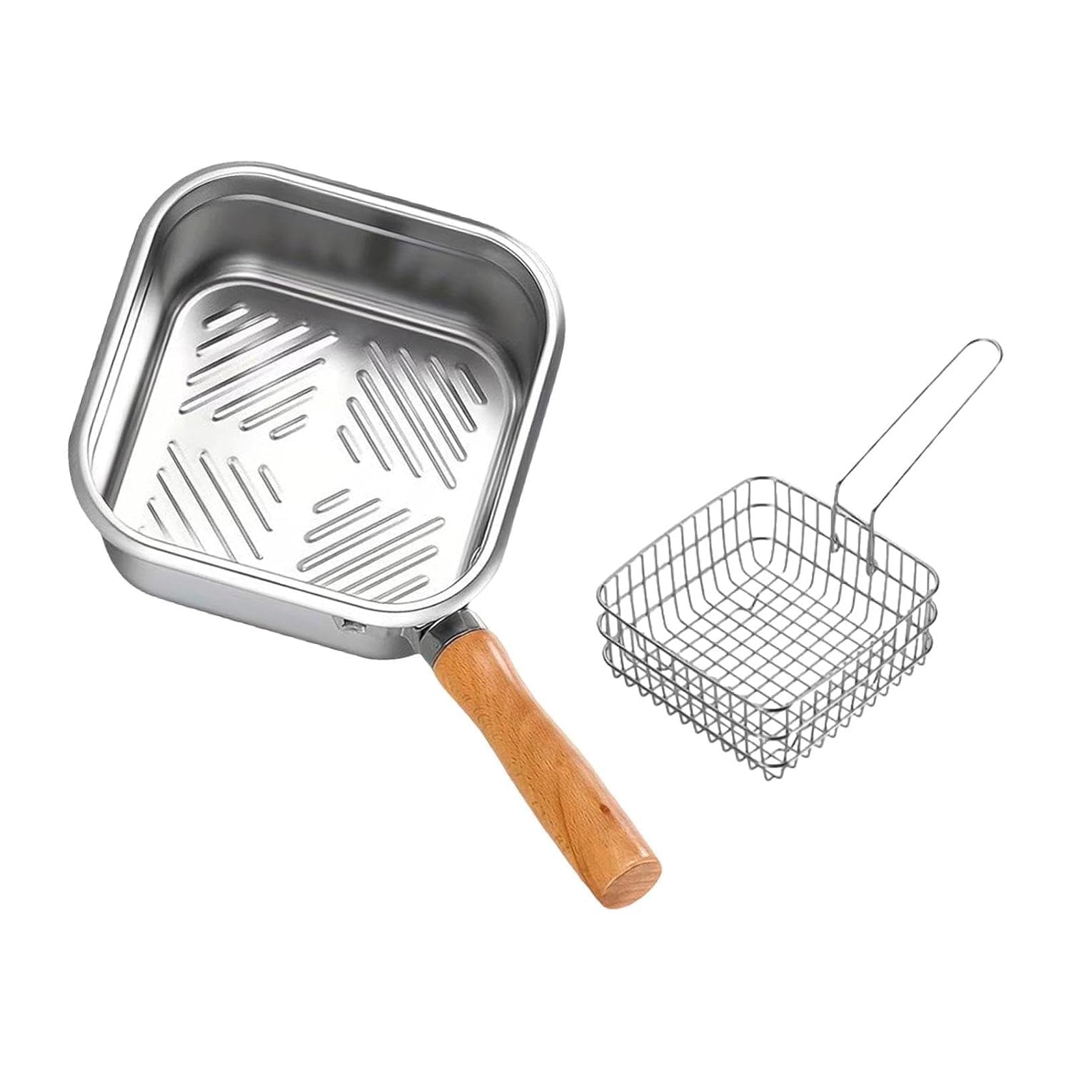 Stainless Steel Deep Fryer Pot with Basket Wooden Handle Small Oil Frying Pan for French Fries Chicken Fish Shrimp Induction Gas Compatible Kitchen Fry Pot with Strainer Basket-image-43