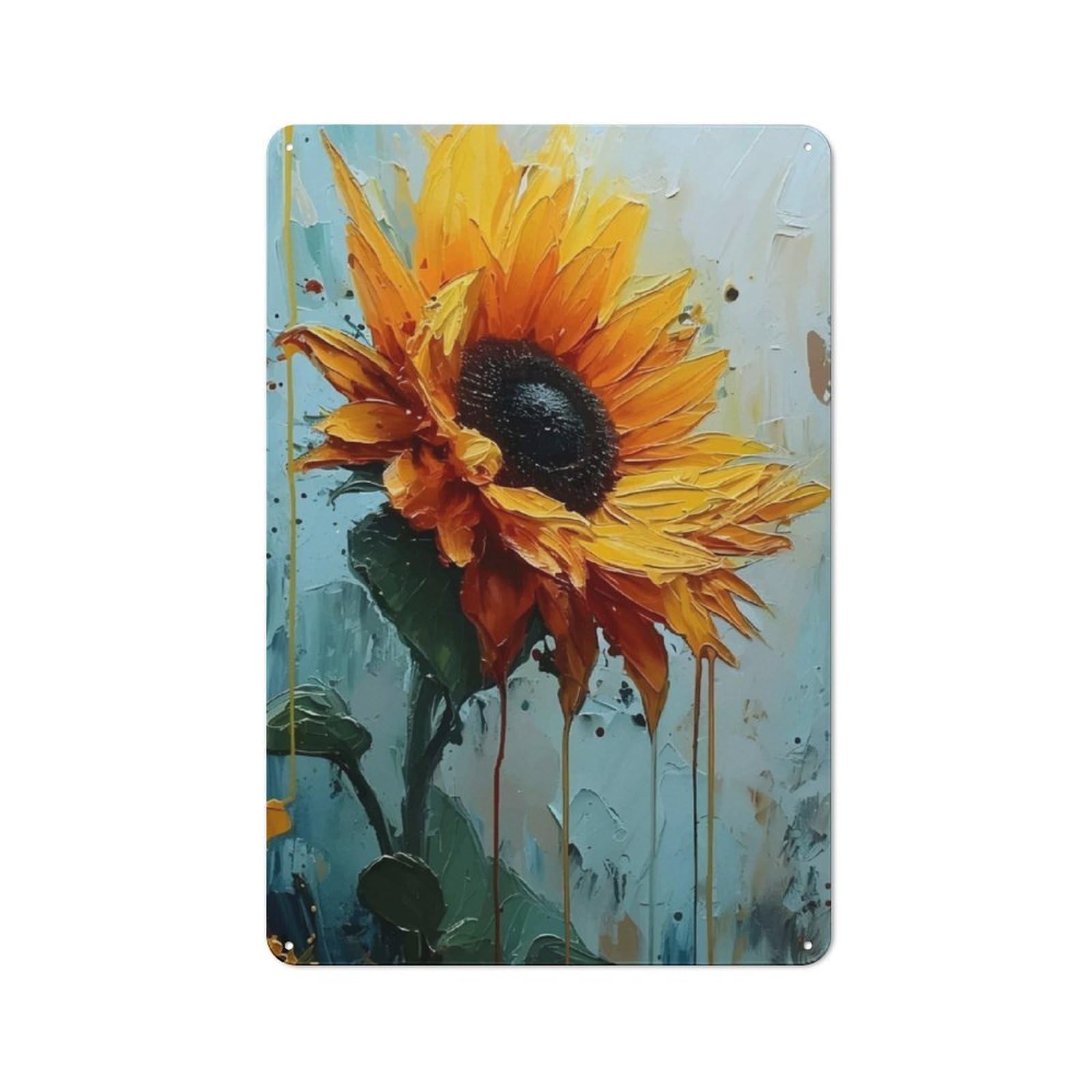 Junmoney Sunflower Painting Metal Plaque 30X20cm With For Hallway Wall, Rustic Decor, For Garage, Workshop And Man Cave Decoration