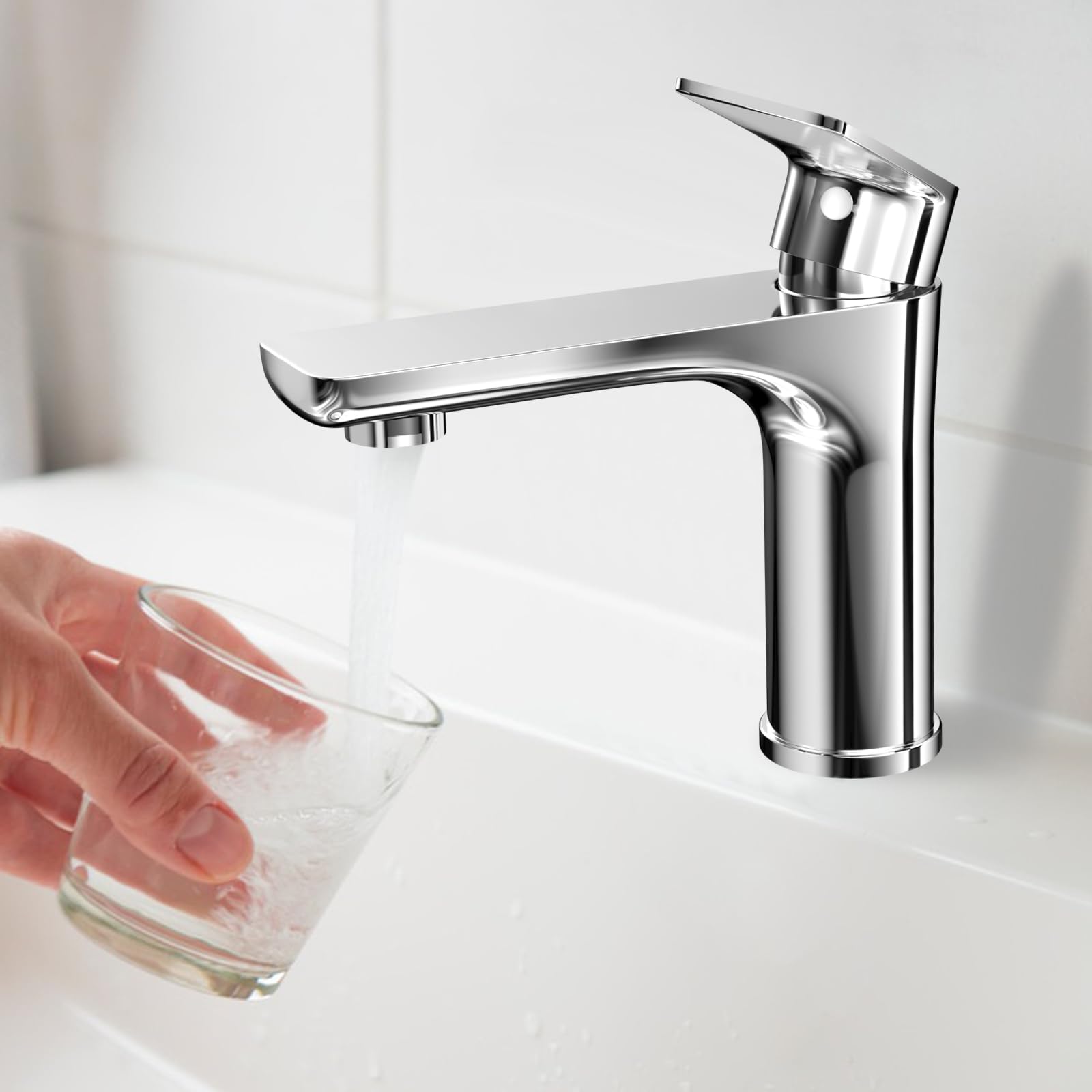 WinGluge Miscelatore Monocomando per Lavabo Bagno con Tubo Flessibile, Cromo
