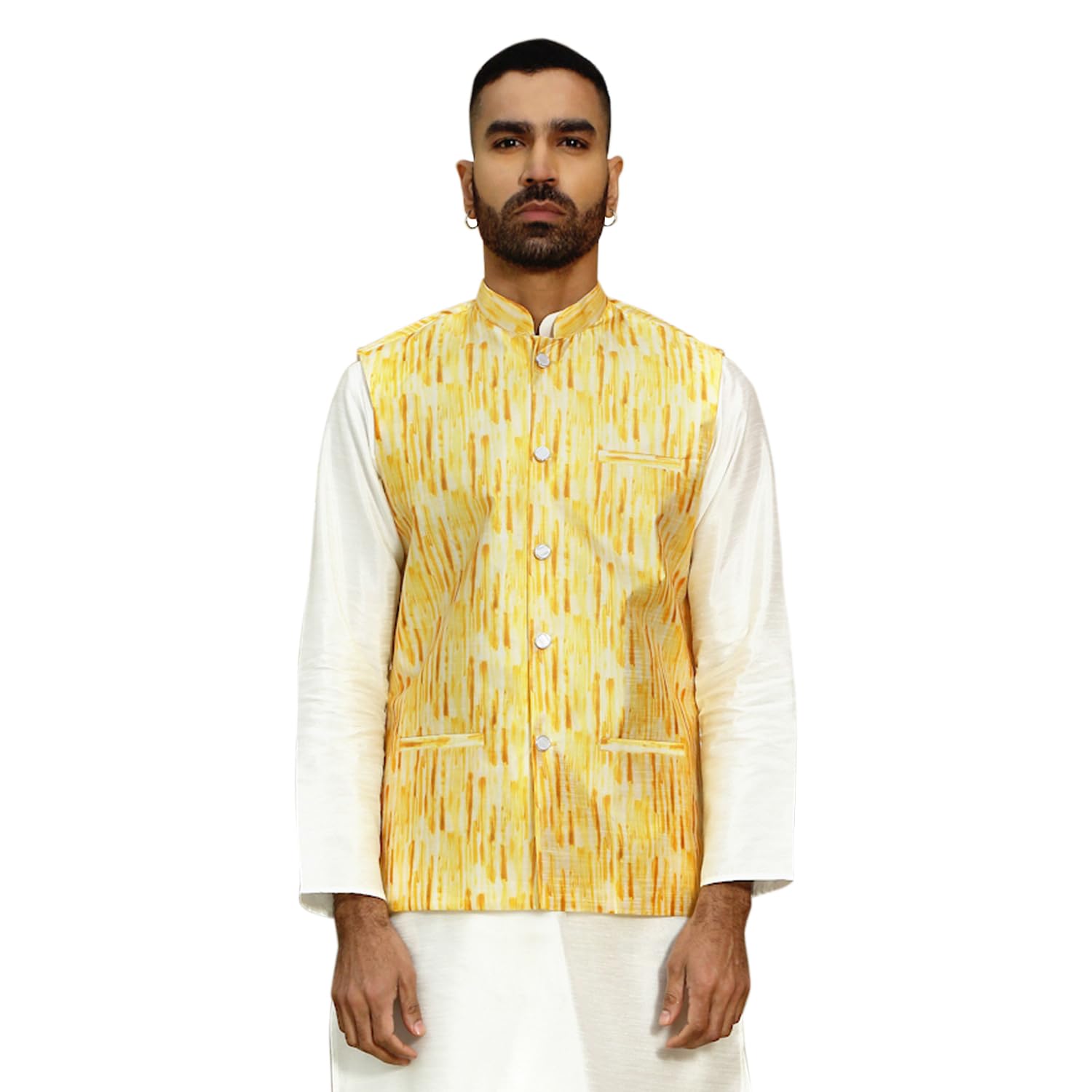 kraft india Men's Silk Blend Sleeveless Nehru Jacket – Tie-Dye Printed, Ethnic Festive Wear-picture-18