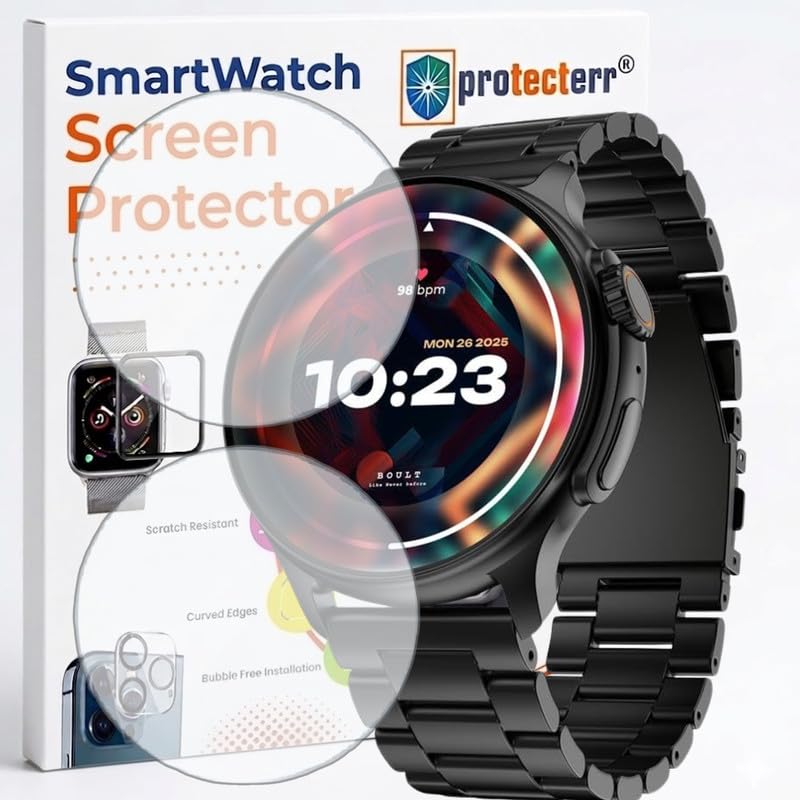 Image of 2-Pack Screen Protector for Boult Crown R Pro 1.43 inch Smartwatch - Flexible TPU Screen Guard, HD Clear, Anti Scratch, Bubble Free, Full Coverage Film - Not Tempered Glass