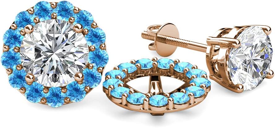 Blue Topaz Halo Jacket for Stud Earrings 0.91 ctw 14K Rose Gold