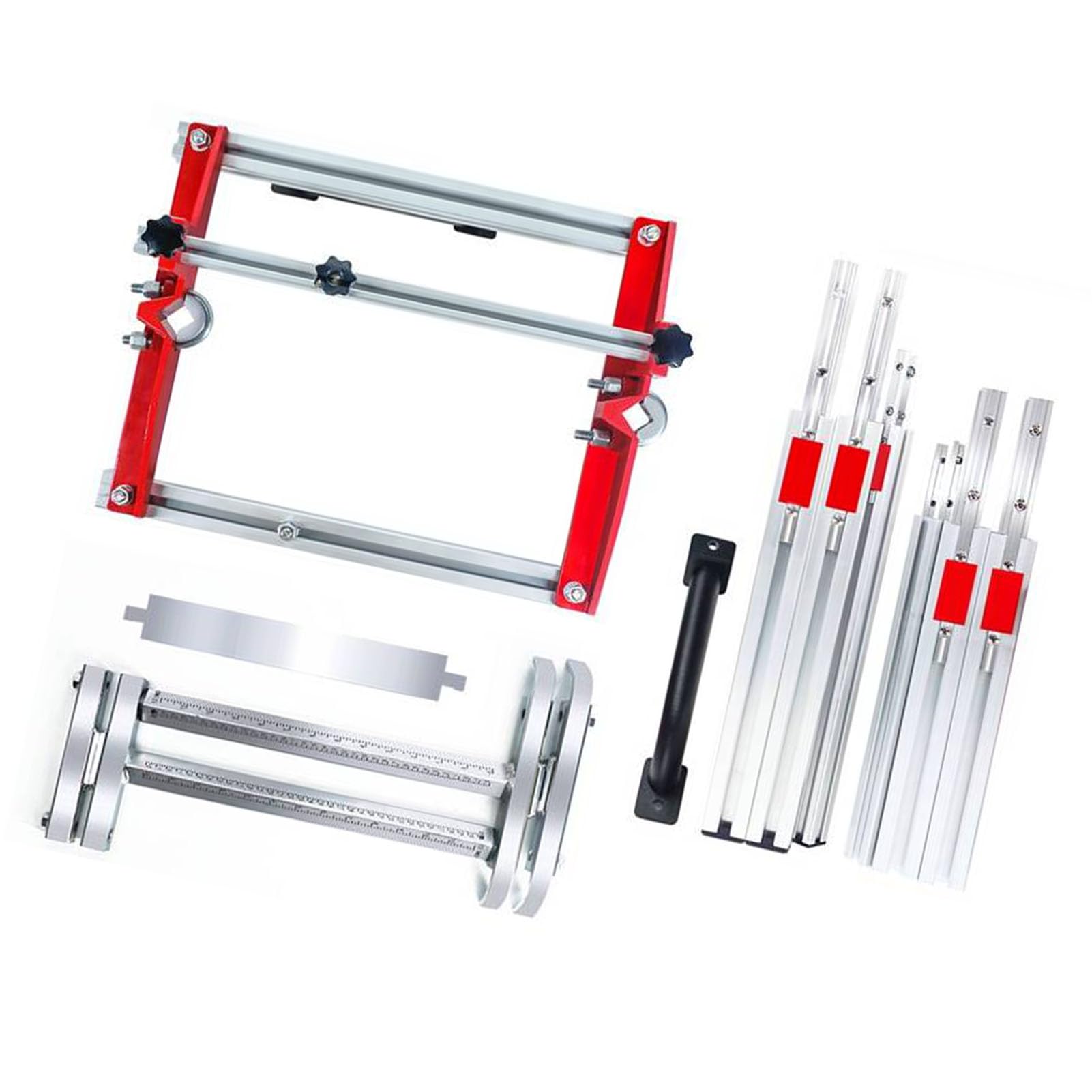 Fockety Molino de Motosierra, Aserradero Portátil de Construcción de Aleación de Aluminio con Barra Ajustable de 14 36 Pulgadas, Kit de Molino de Motosierra con Deslizante y 4 Cuñas para Troncos para