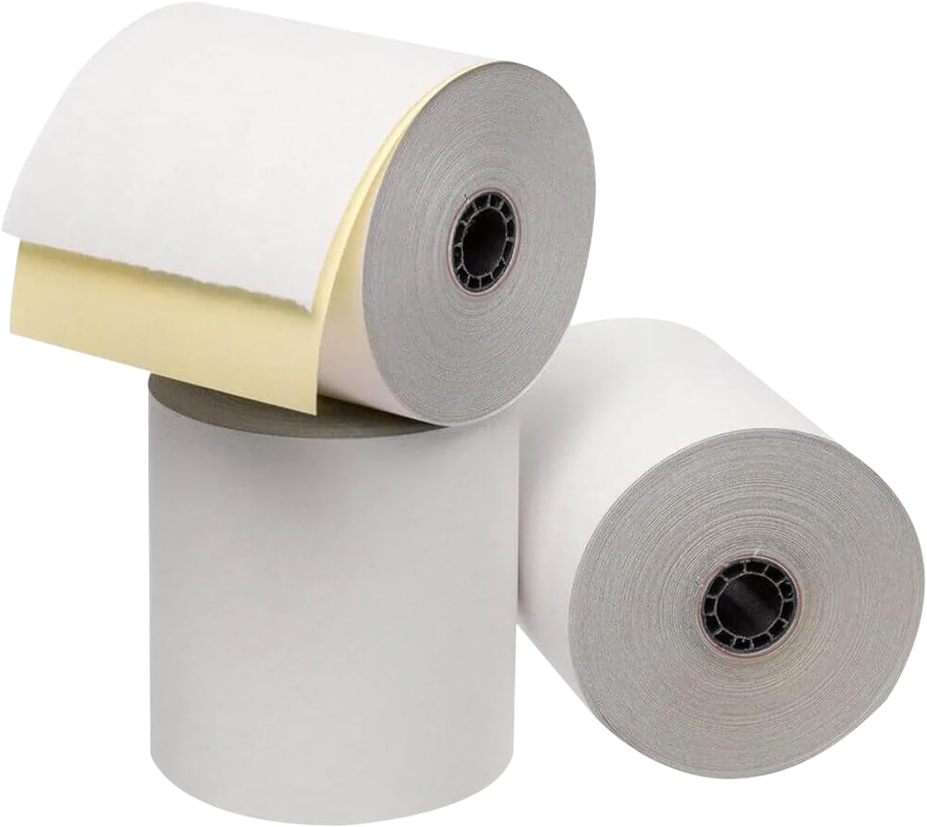 BAM POS Two Ply Carbonless Rolls - Easy to Install - Clear & Crisp Copies - White/Canary - 3” x 90 Feet (24 Rolls per Carton)