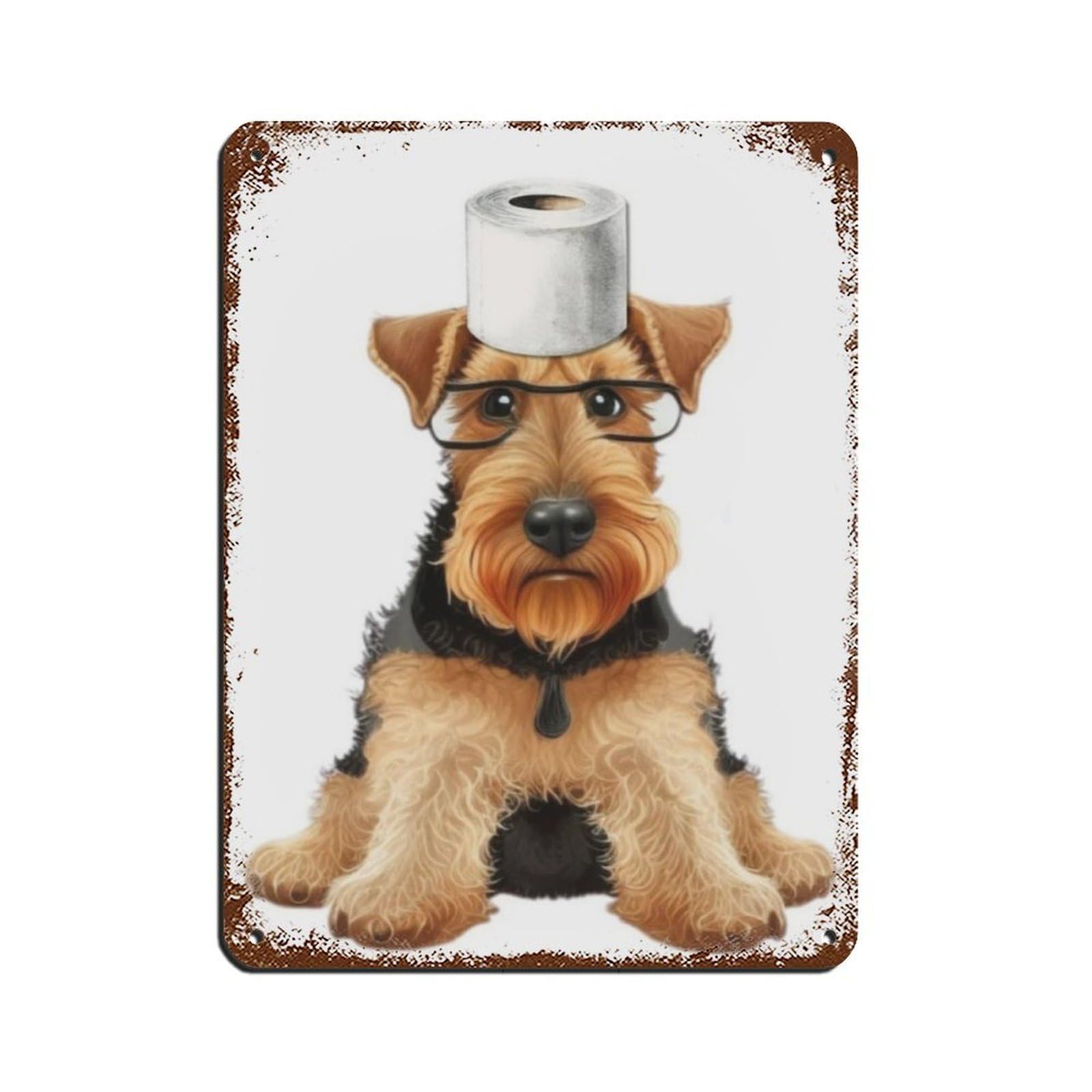 Airedale Terrier Dog Bathroom Art Retro Poster Metal Tin Sign Chic Art Retro Iron Painting Bar People Cave Cafe Family Garage Poster Wall Decoration 12x16inch(30x40cm)