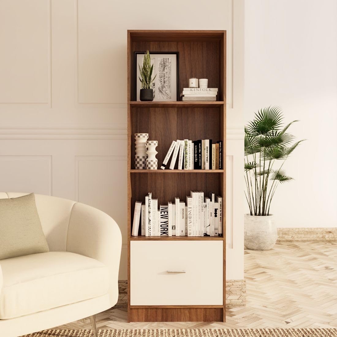 neuspace Victor Engineered Wood Bookshelf with Drawer| Display