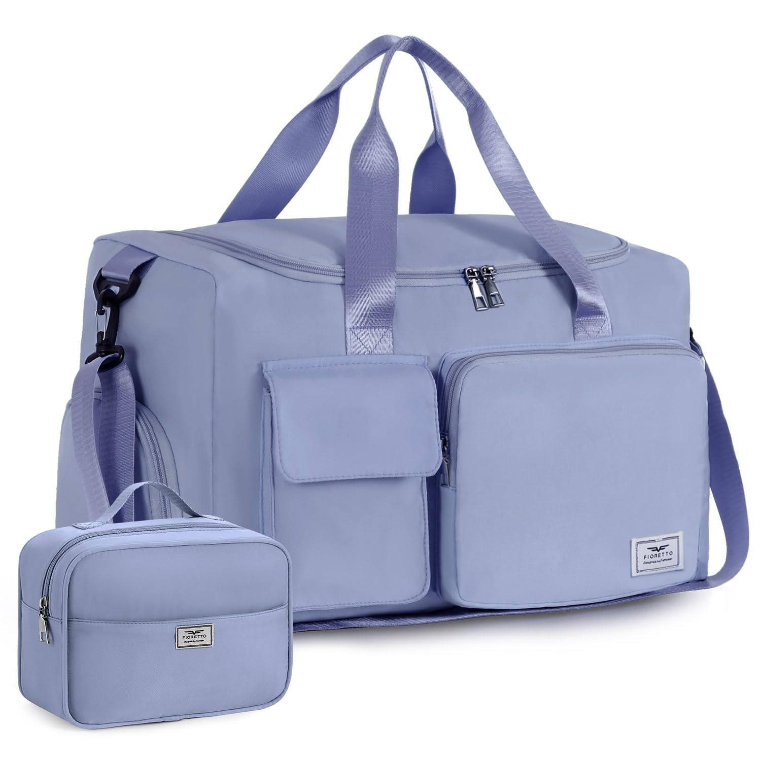 FIORETTO Womens Mens Sports Gym Bag Duffle Bag with Shoes Compartment, Weekend Travel Overnight Bag for Women, Foldable Water Resistant Holdall Hospital for Swimming with Toiletry Bag Blue — image 1