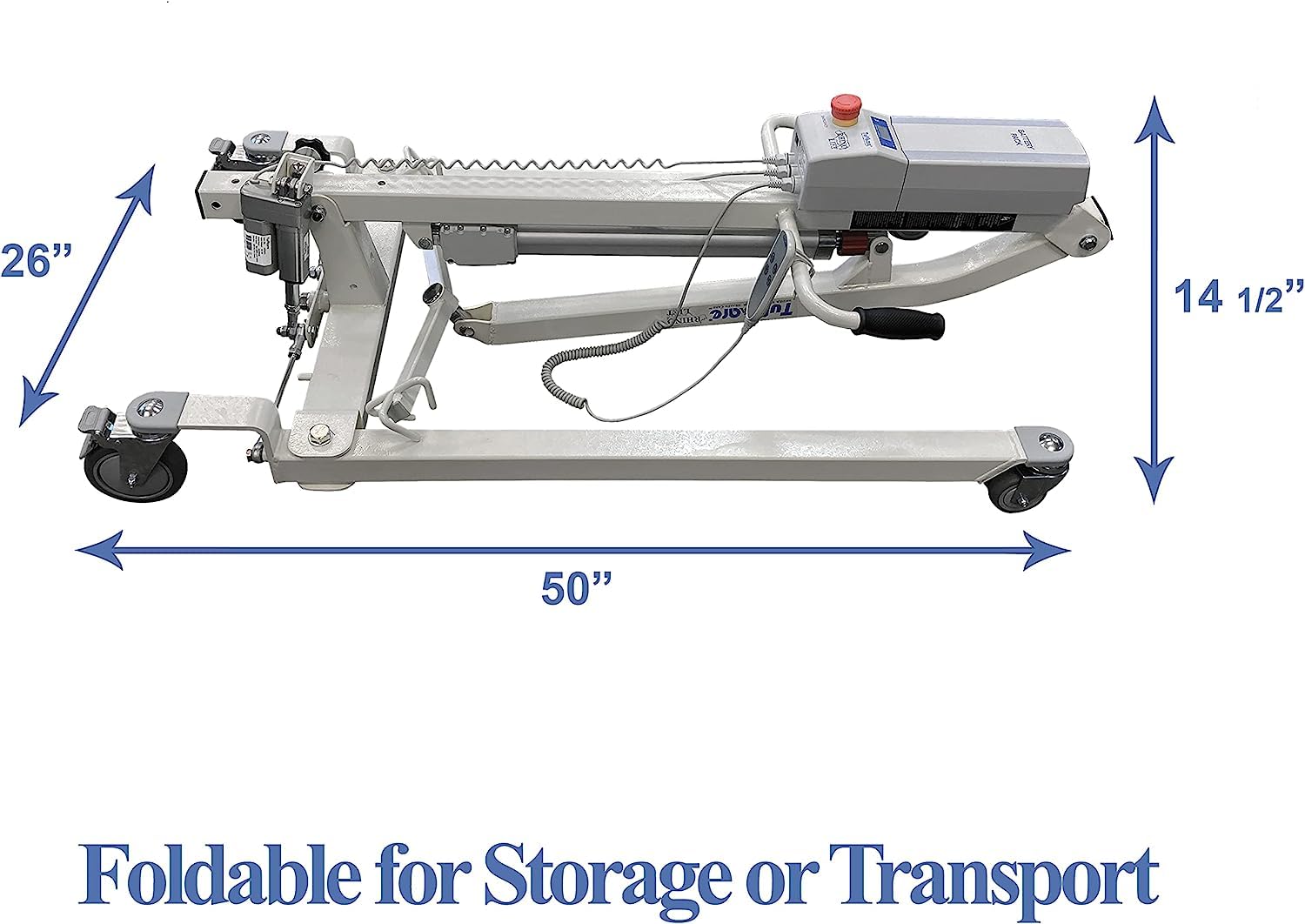 Tuffcare Full Electric Patient Lift - Rhino Deluxe Lift with Power Base - Full Size Transfer Lifter for Home Use and Facilities, 450 lb. Weight Capacity (Lift Only, NO Sling)