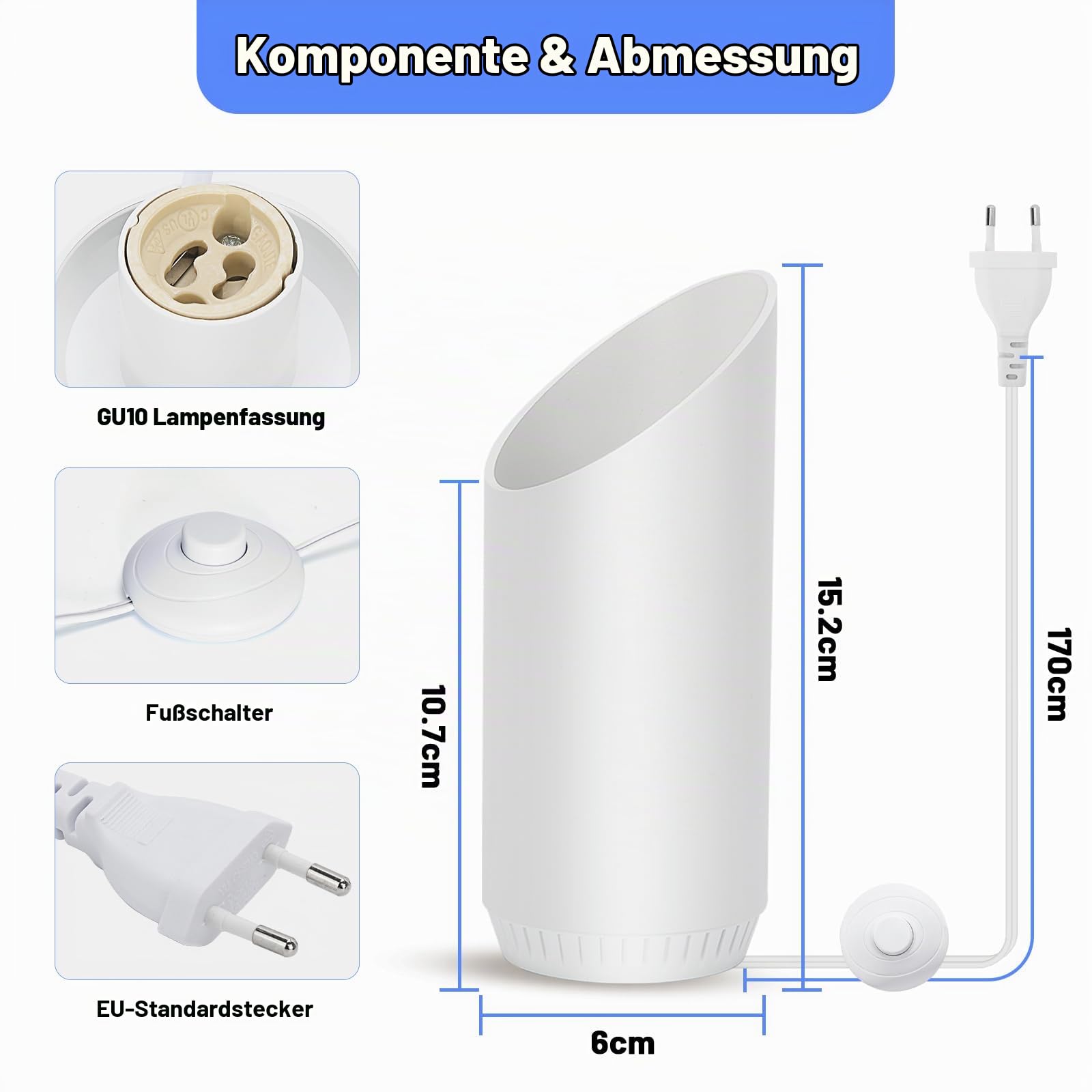 LED Bodenstrahler innen: 6W 500lm Uplight Spot Bodenlampe, 3000K | Indirekte Beleuchtung für Pflanzen, Wandbilder & dunkle Ecken; 2er-Set Weiß, GU10 austauschbar, Fußschalter