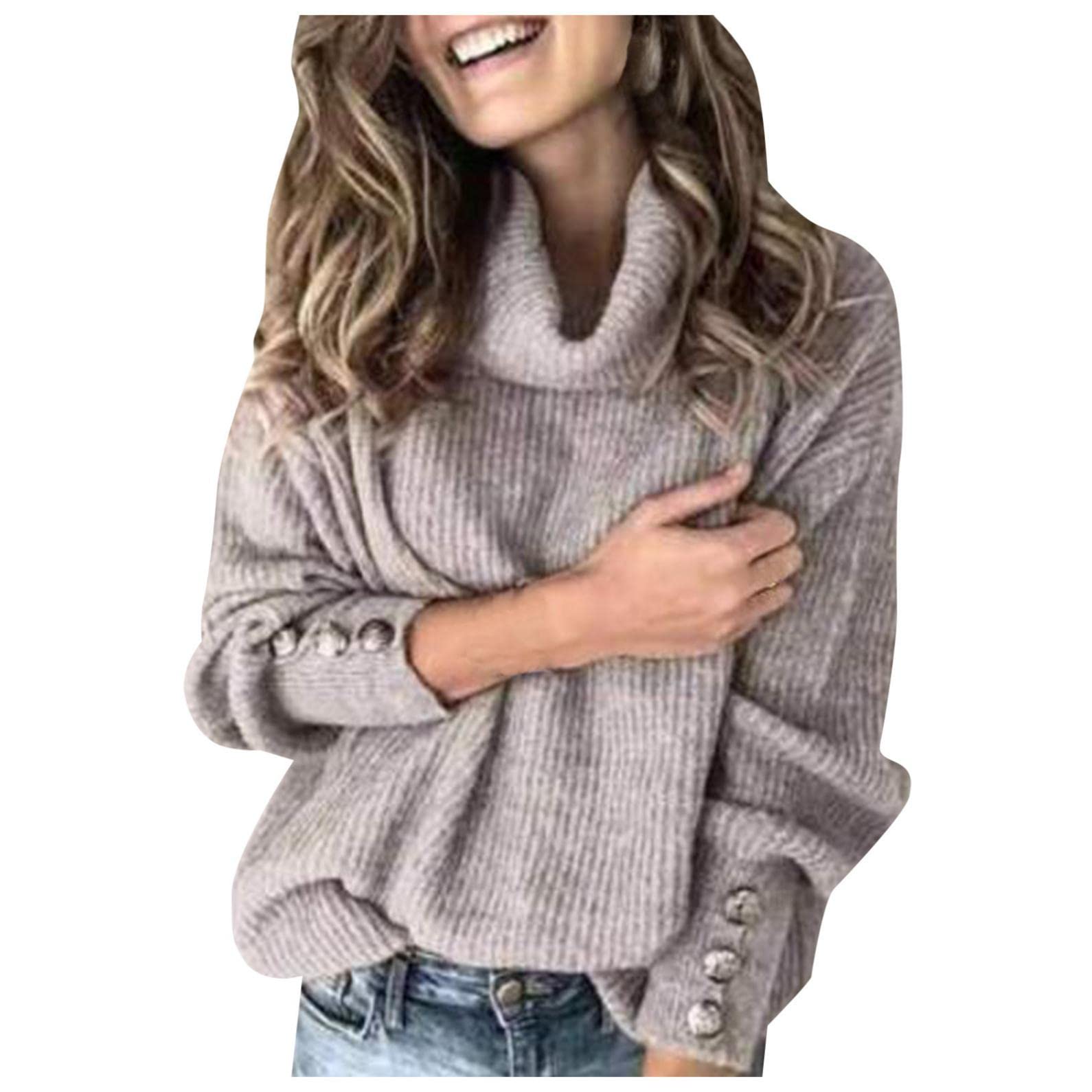 Sweaters for Women, Womens Pullover Sweaters 2021 Winter Long Sleeves Knit  Sweater Turtleneck Loose Pullover Tops