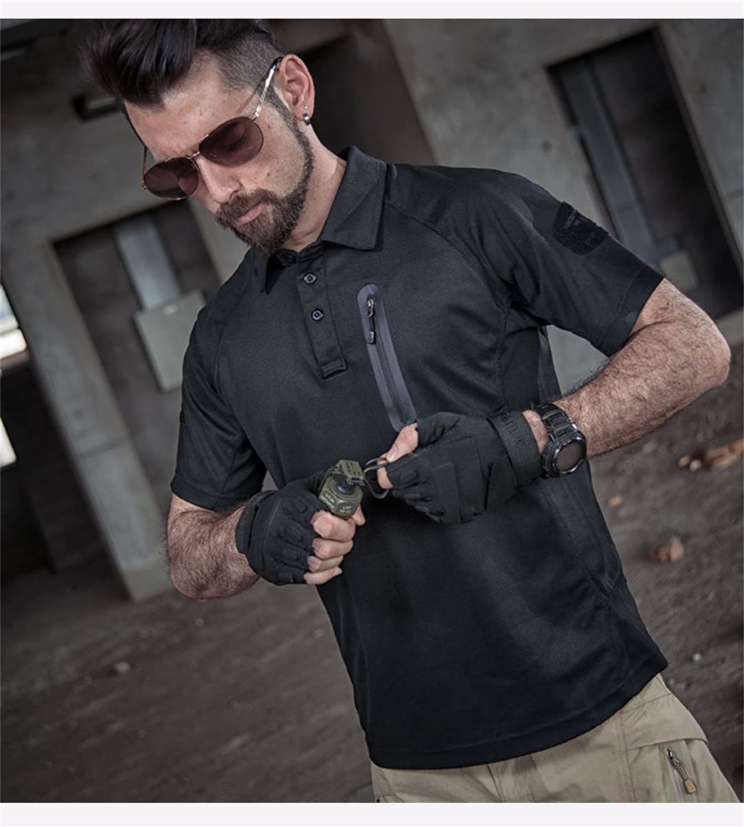 Maglietta a Maniche Lunghe da Uomo a Manica Lunga con Taschino sul Petto Tattico Militare all'aperto Quick-Dry T-Shirt (Blu M)