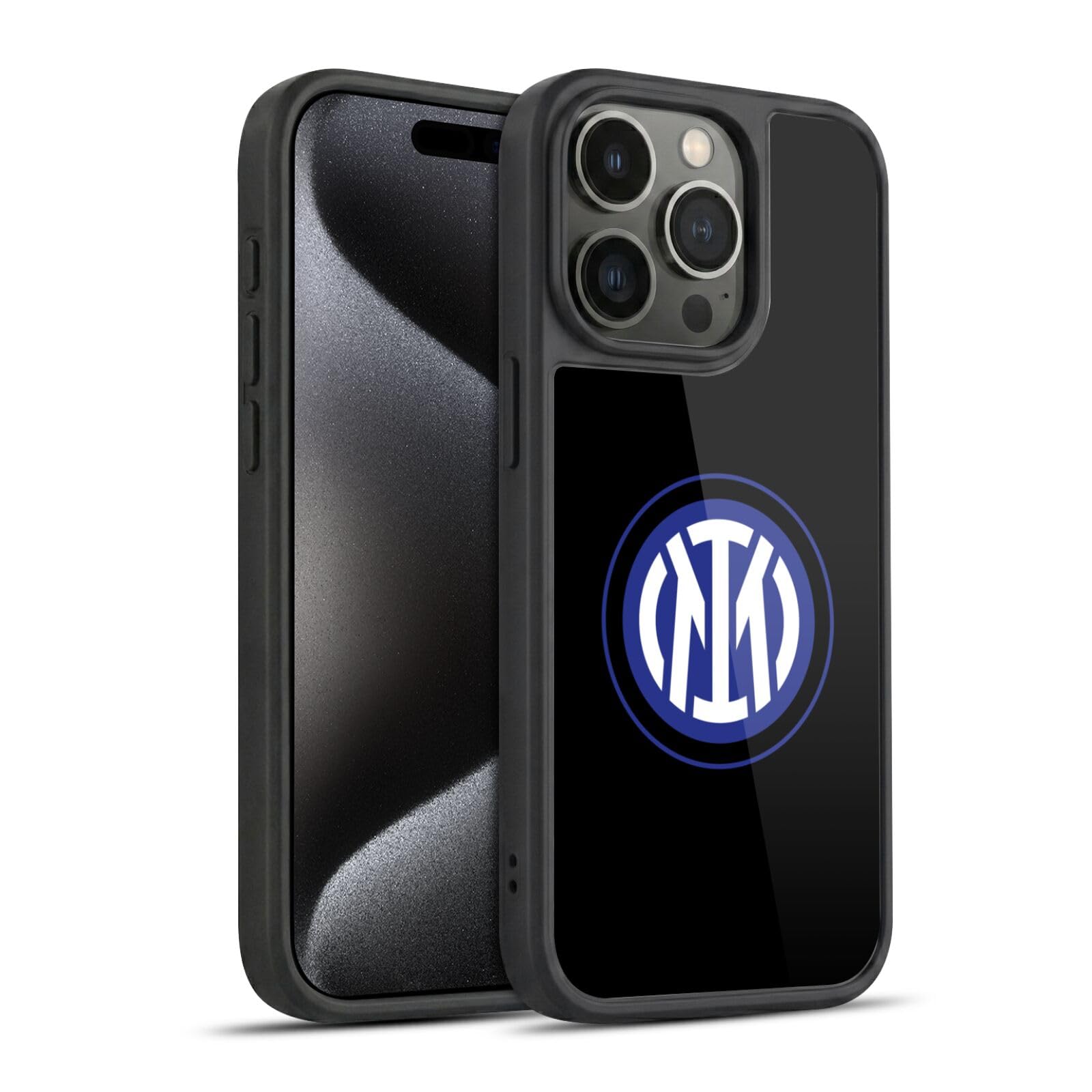 Head Case Designs Licenza Ufficiale Inter Milan Logo su Nero Distintivo Cover in Gel Rinforzata [Protezione di Grado Militare] Compatibile con Apple iPhone 15 PRO
