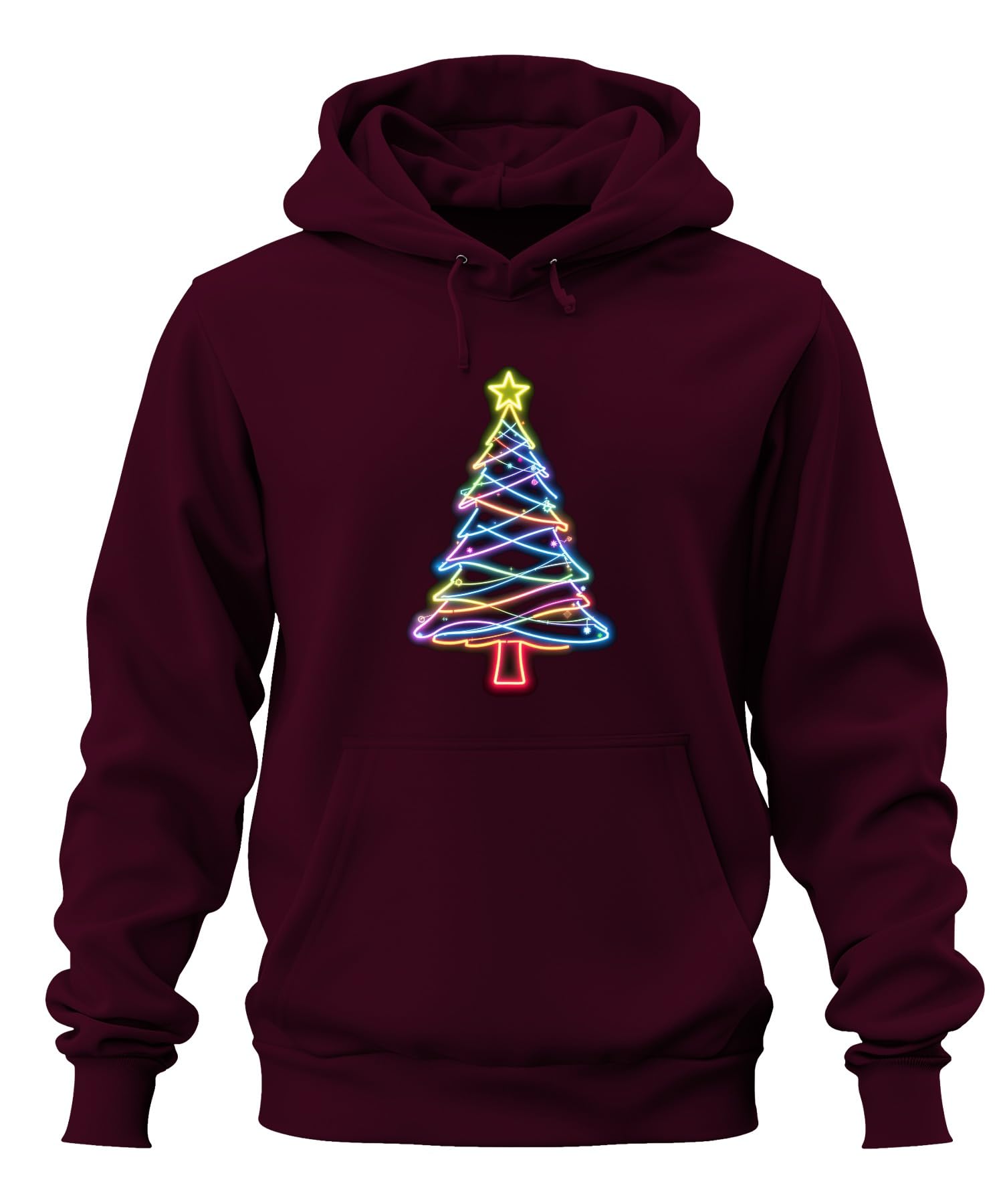 Neonowa choinka świecąca, kolorowa gwiazda, neonowe światło, Boże Narodzenie, unisex, bluza z kapturem