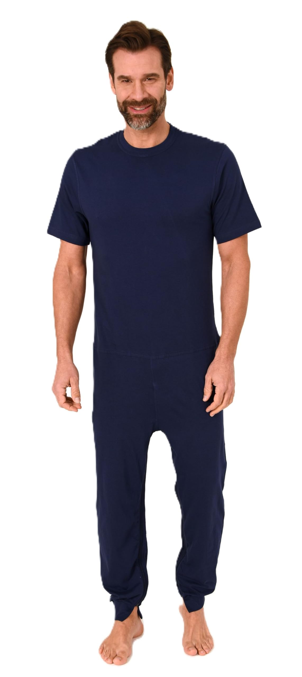 Normann Care Herren Pflegeoverall Kurzarm Pyjama mit Langen Bein und Reißverschluss am Rücken und Bein