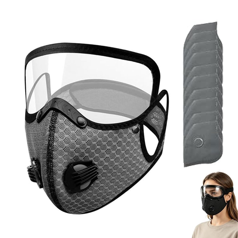 Reusable Carbon Filter Dust Mask with Adjustable Goggles, Anti-UV-5-Layer Filte with 10 Filters, Reusable Half Face Mask, Breathable Reusable Dust Face Mask, Carbon Filter Dust Mask for Dust (B)