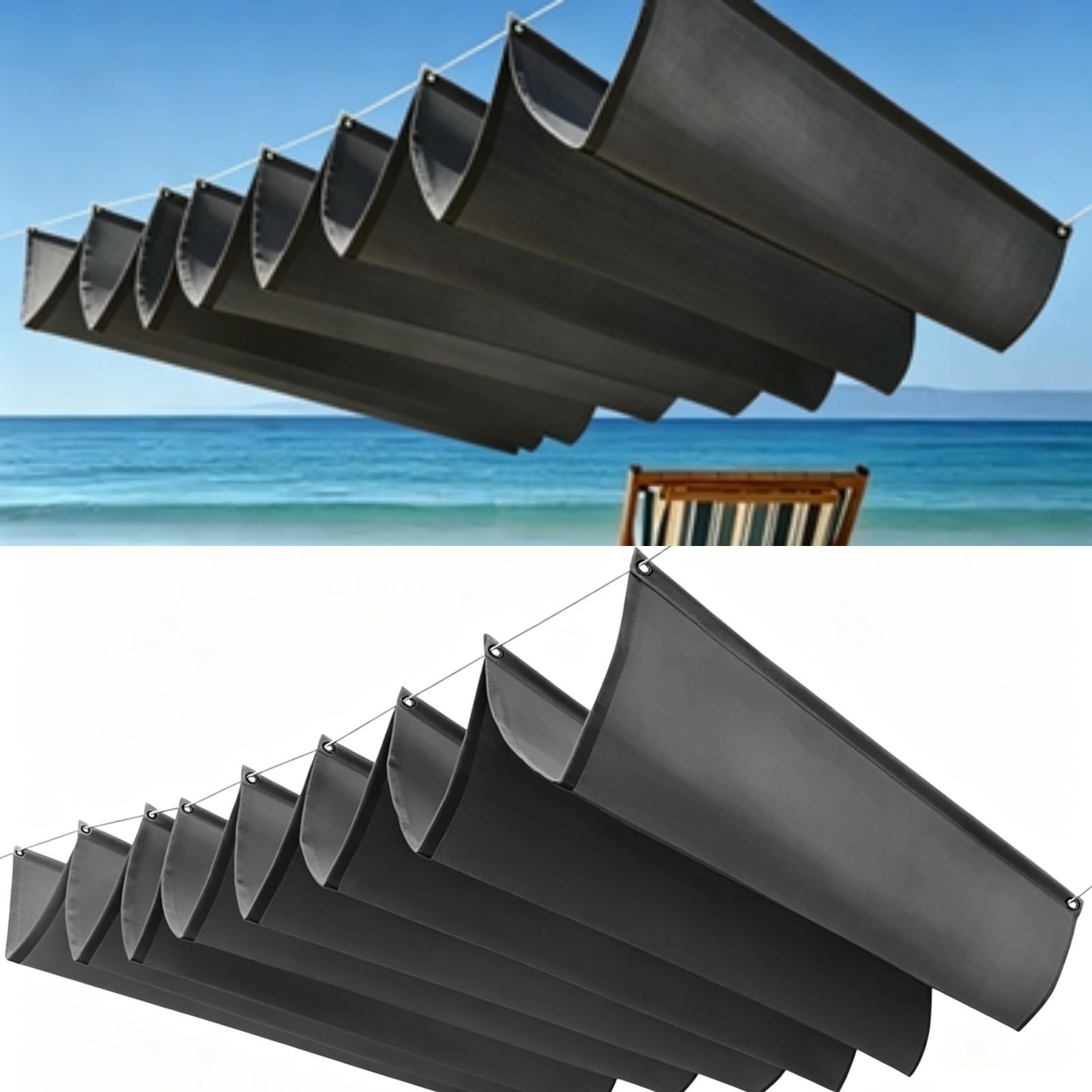 Maska Przeciwsłoneczna Z Materiału 100 x 400 cm Regulowany Na Zamówienie Żagiel Przeciwsłoneczny Do Pergoli Z Oczkami I Sznurkiem Do Ogrodu Zewnętrznego, Patio, Trawnika, Ciemny szary