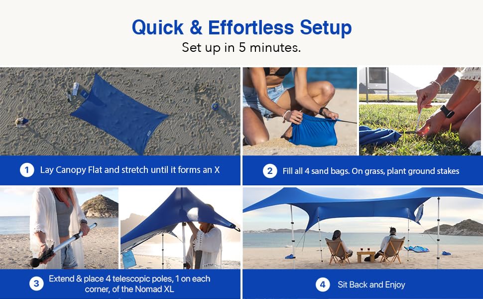 Image of Beach Canopy Tent Sun Shade 8.5x9 FT - UPF50+ Portable 4-Post Beach Tent Canopy with Easy Setup & Carry Bag - Outdoor Sun Shelter for Camping, Backyard, Picnic & Travel
