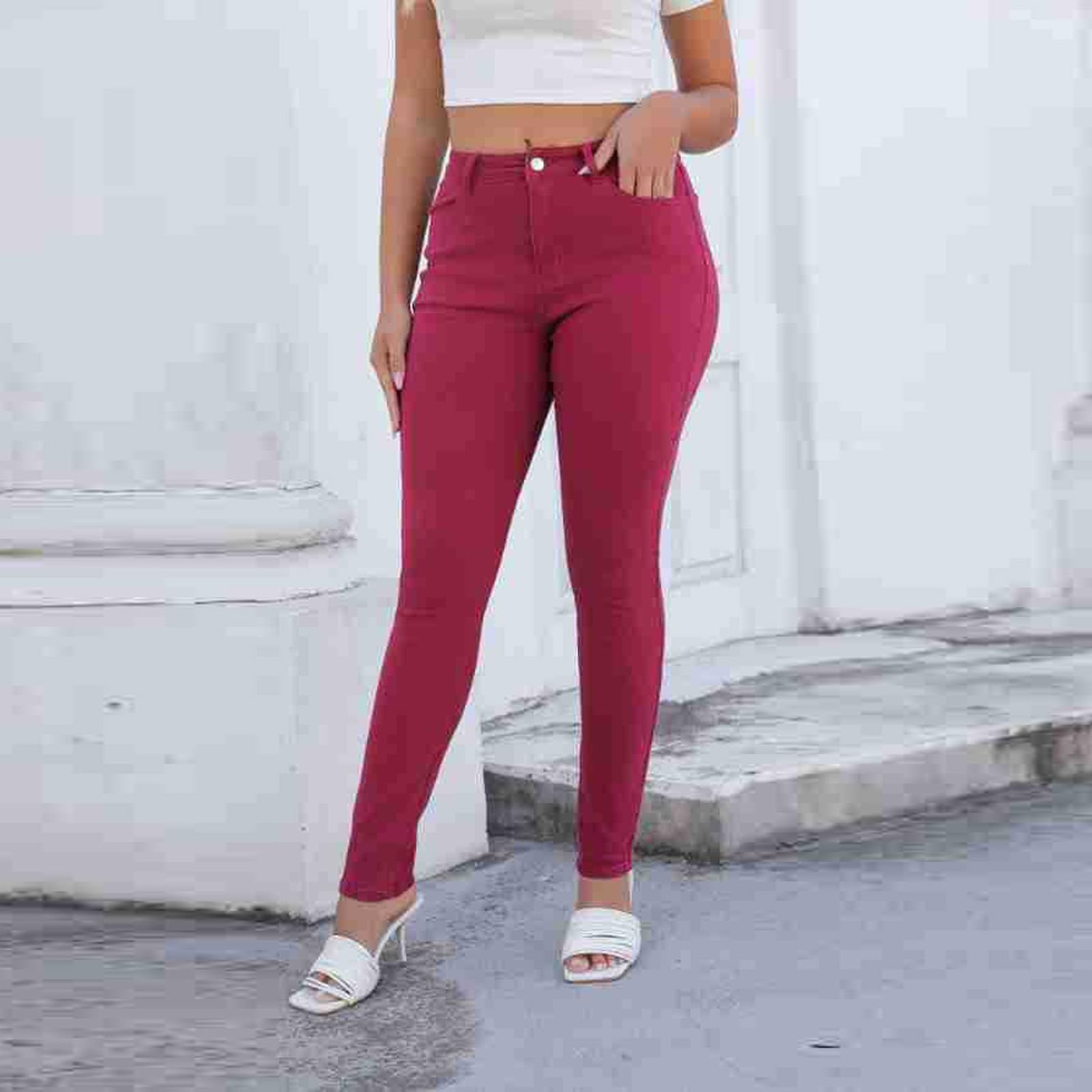 Damen Jeans mit hoher Taille und Po-Lifting-Effekt, Distressed-Stretch, Skinny, sexy kolumbianische Jeans für Damen