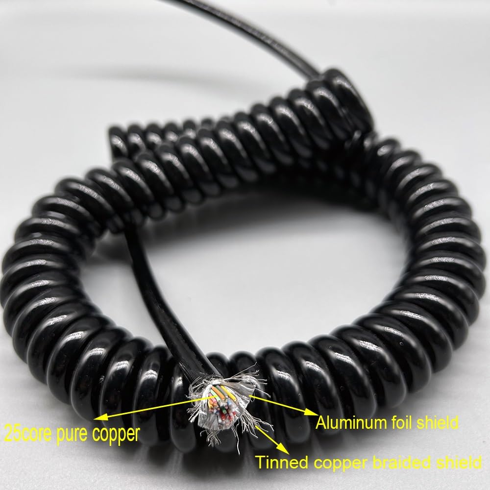 24-żyłowy 0,25 mm2 podwójnie ekranowany kabel spiralny do łączenia kół ręcznych obrabiarek CNC, rozciągliwy, elastyczny (stretch 3 metry)