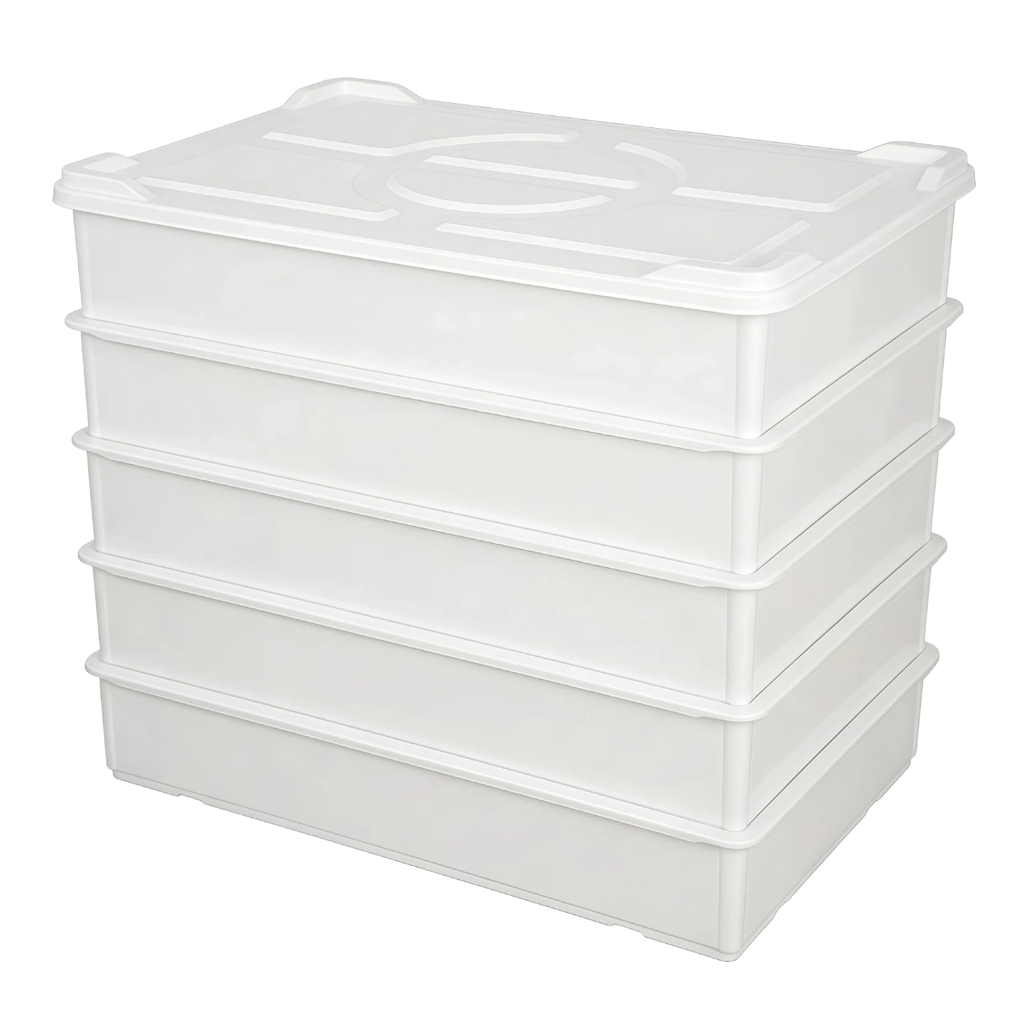 5 scatole impilabili per impasti per pizza, 60 x 40 x 13 cm, con coperchio, vassoio professionale in plastica, lavabile in lavastoviglie (5 scatole + 1 coperchio)