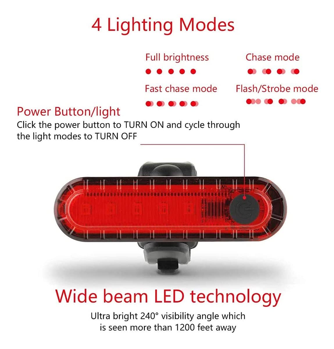 Conjunto de luz de bicicleta, luces de ciclo 4 modos 3 luces frontales LED y conjuntos de espalda 2200mAh USB Luces de bicicletas recargables USB Faros impermeables Se adapta a todas las bicicletas
