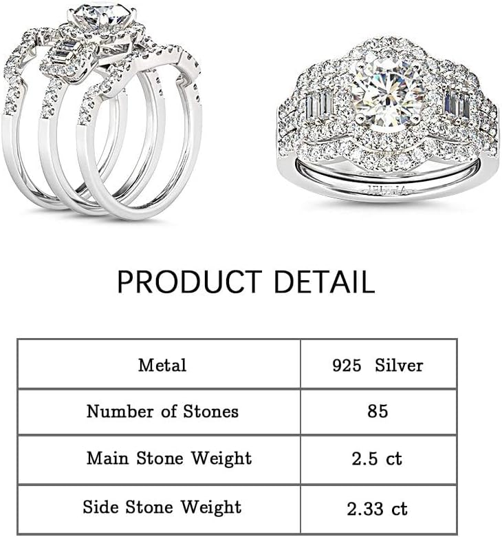 Jeulia 2 Carat Engagement Halo Rings for Women Sterling Silver Round Cut Bridal Set Cubic Zirconia Wedding Diamond Band Rings Promise Anniversary Rings for Her - Image 2