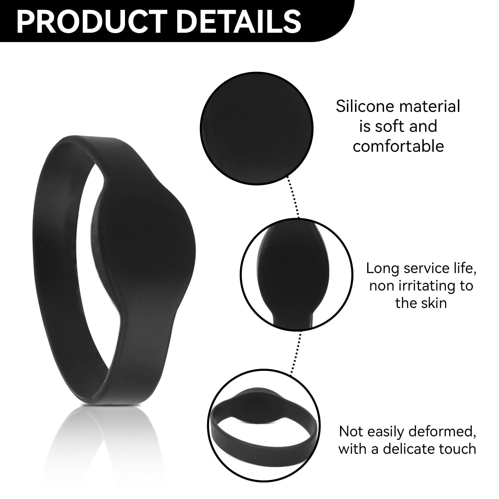 Agatige RFID Wristband, 10 Pezzi 13,56 MHz Carta D'identità Braccialetti in Silicone Scheda IC Impermeabile con Cinturino, Utilizzata per Controllo degli Accessi, Piscina, Sauna(Nero)