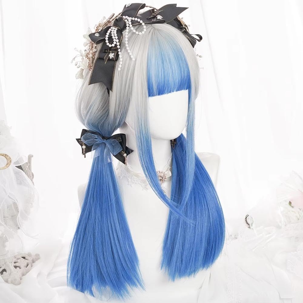 Haarpflege Hitzebeständige Blaue Lange Gerade Damenperücke Mit Pony Für Die Tägliche Cosplay-Party