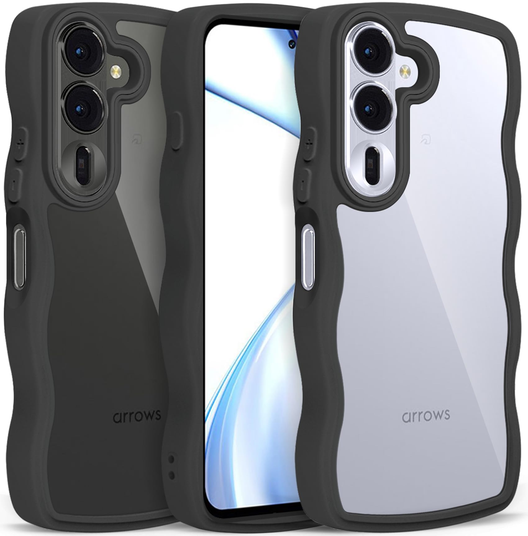 Meiping For arrows Alpha F-51F ケース クリア ウェーブ おしゃれ かわいい 人気 arrows Alpha スマホケース M08 カバー 滑り止め 薄型 軽量 耐衝撃 ストラップホール付き シリコン 透明（ブラック）