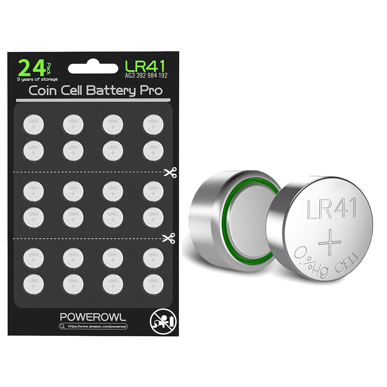 POWEROWL High Capacity LR41 AG3 Batteries 24 Pack, L736 392 384 192 Premium Alkaline Battery 1.5V Button Coin Cell Batteries