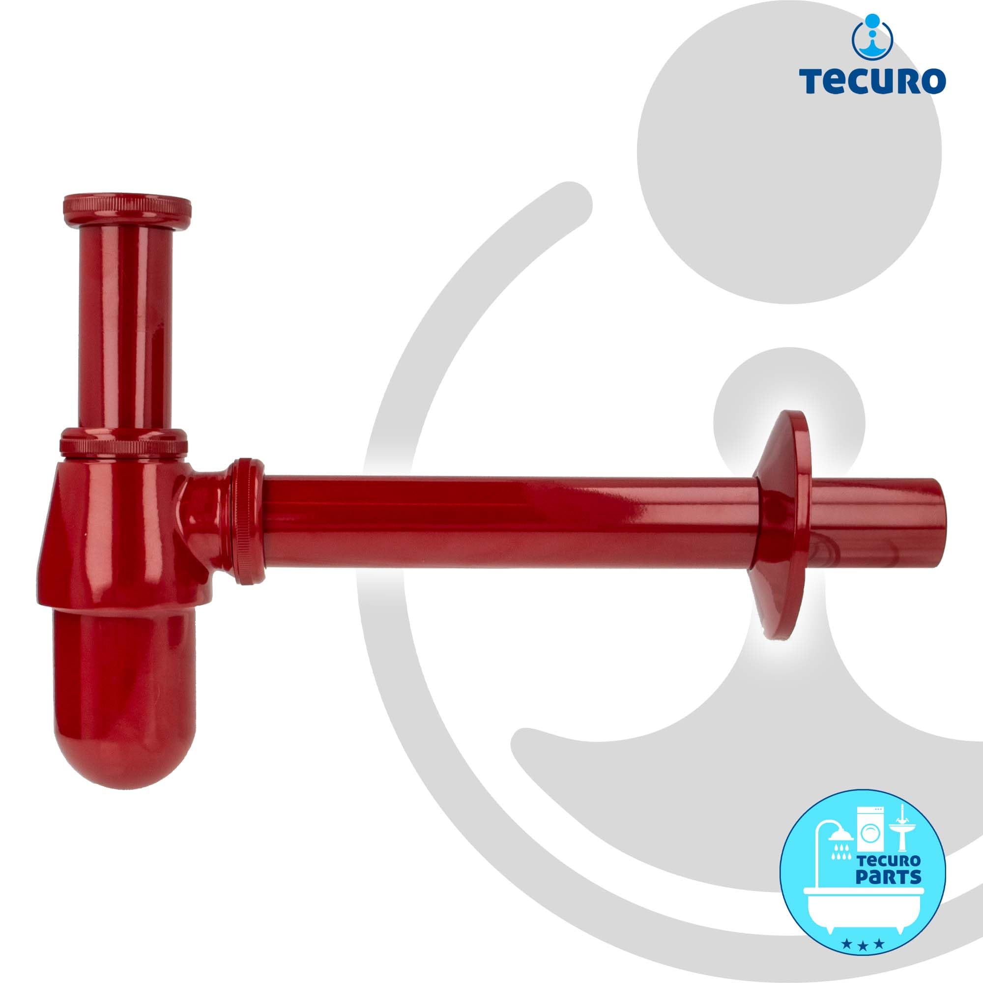tecuro PROFI Flaschen-Geruchsverschluss Siphon, extra lang - rot (RAL 3003)