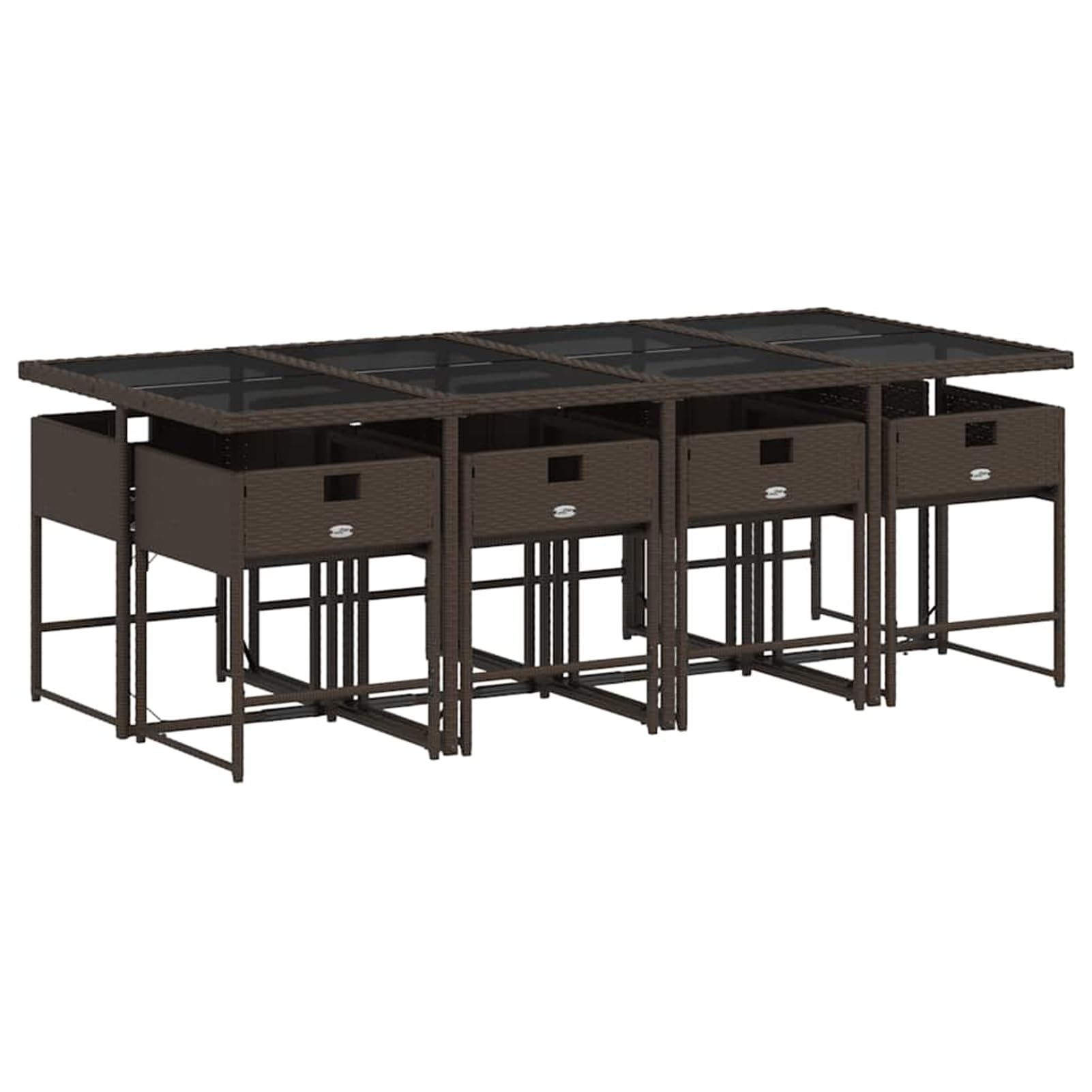 ATOMSTACK MAKER Homelen Juego de comedor de jardín+muebles de poliratán+9 piezas+resistente a la intemperie+marrón+cojín tapizado+mesa de vidrio templado+juego de comedor al aire libre para patio