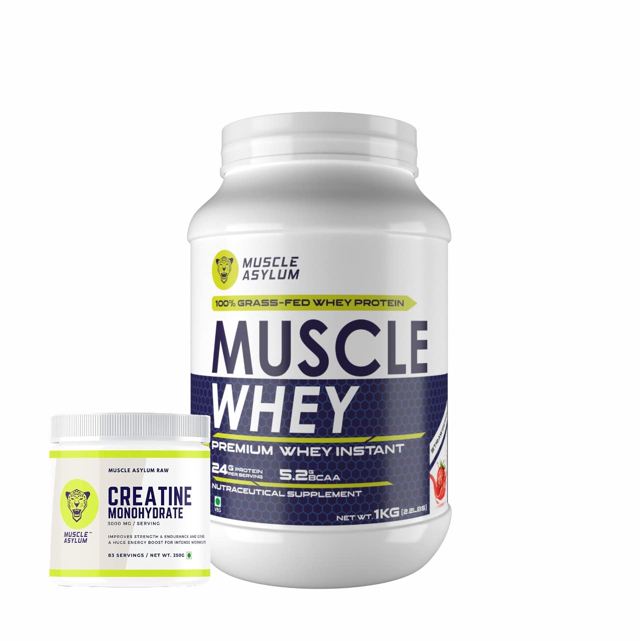 Muscle Asylum Whey Protein (25 Servings, 1kg - Strawberry Flavor) & Creatine Monohydrate (83 Servings, 250g - Unflavoured) Combo | With Genuine Lab Reports | Enhanced Muscle Strength & Power (B0B7BDJSJG) Amazon Price History, Amazon Price Tracker