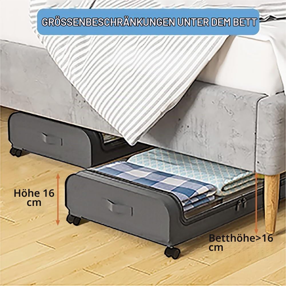 2 Stück Unterbettkommode mit Rollen,Aufbewahrungsbox mit Rollen 360° Drehung und Sichtfenster Deckel,Metallrahmen Unterbett,Unterbett-Aufbewahrungstasche Kleideraufbewahrung (grau)