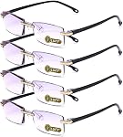 LUFF 4 Pcs Lunettes de lecture pour hommes femmes, Temples flexibles, lecteur ultra-léger anti-bleu avec charnière de printemps