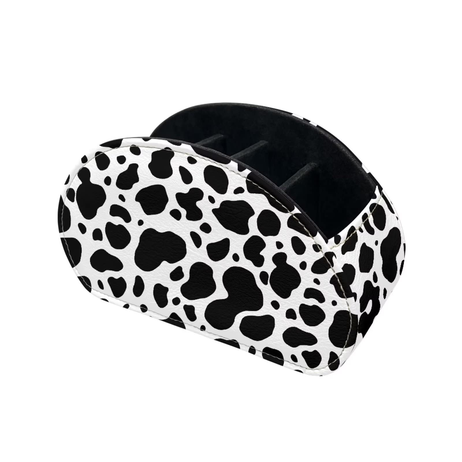 KuiaobatyBlack and White Cow Print Remote Control Holder 5 Compartments Table Nightstand Media Player Remote Caddy Organizer Tray Office Supplies