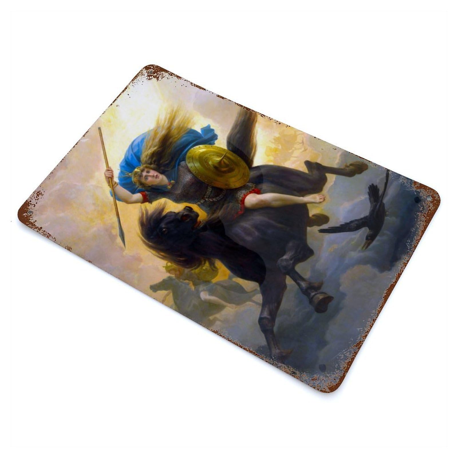 Rust Effect Valkyrie Norse Mythology Vintage Rust Metal Sign 11.8"x7.9", Classic Wall Plaque for Shed, Workshop And Garage Wall Decor