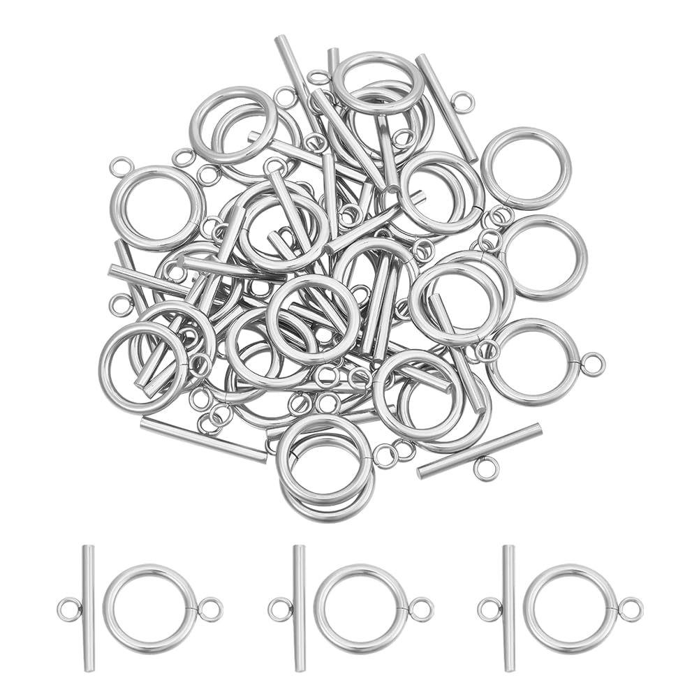 UNICRAFTALE 30 Sets Toggle Clasps for Jewelry Making 304 Stainless Steel Round Toggle Clasp Connectors Metal Bar and Ring Clasp Small Necklace Jewelry Clasps and Closures